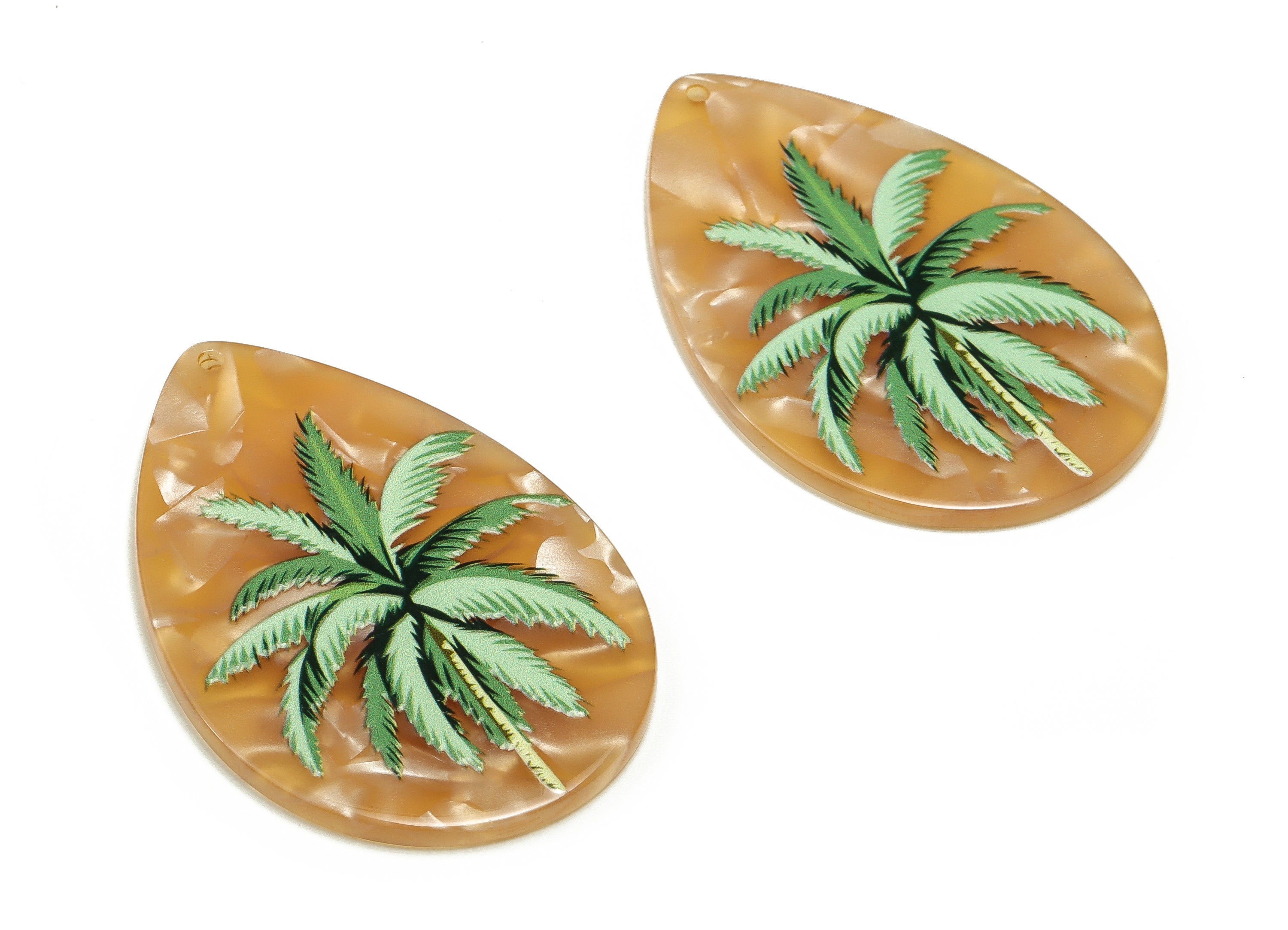 Acrylic Drop Earring Charms - Acrylic Drop Palm Tree Pendant - Earring Findings Jewelry Supplies - 39.76x35.09x2.23mm - AC2311 - DOMEDBAZAAR