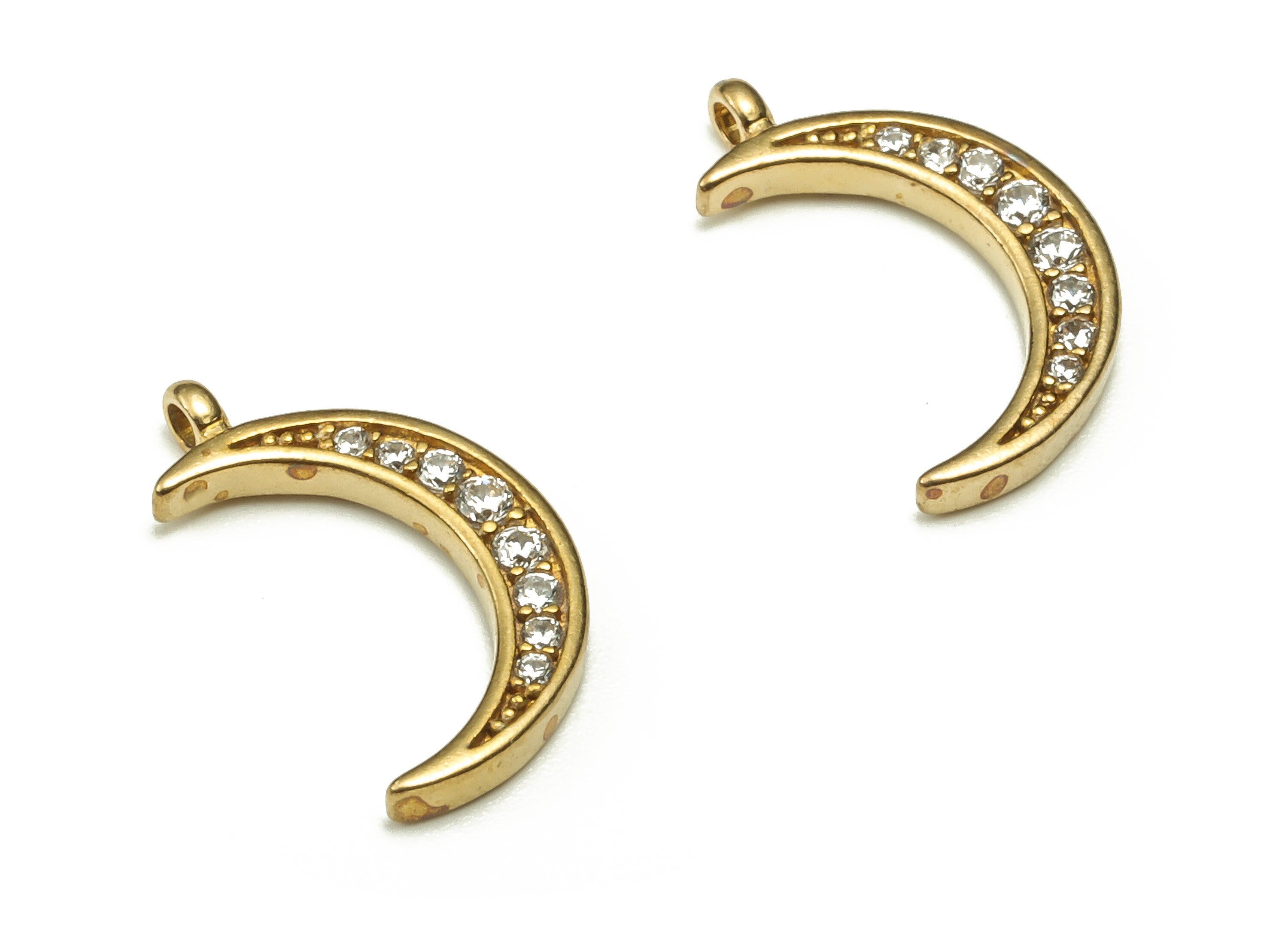 Brass Crescent Earring Charms With Zircons - Raw Brass Moon Pendant - Earring Finding - Jewelry Making Supplies - 14.22x8.37x1.51mm - PP4562 - DOMEDBAZAAR