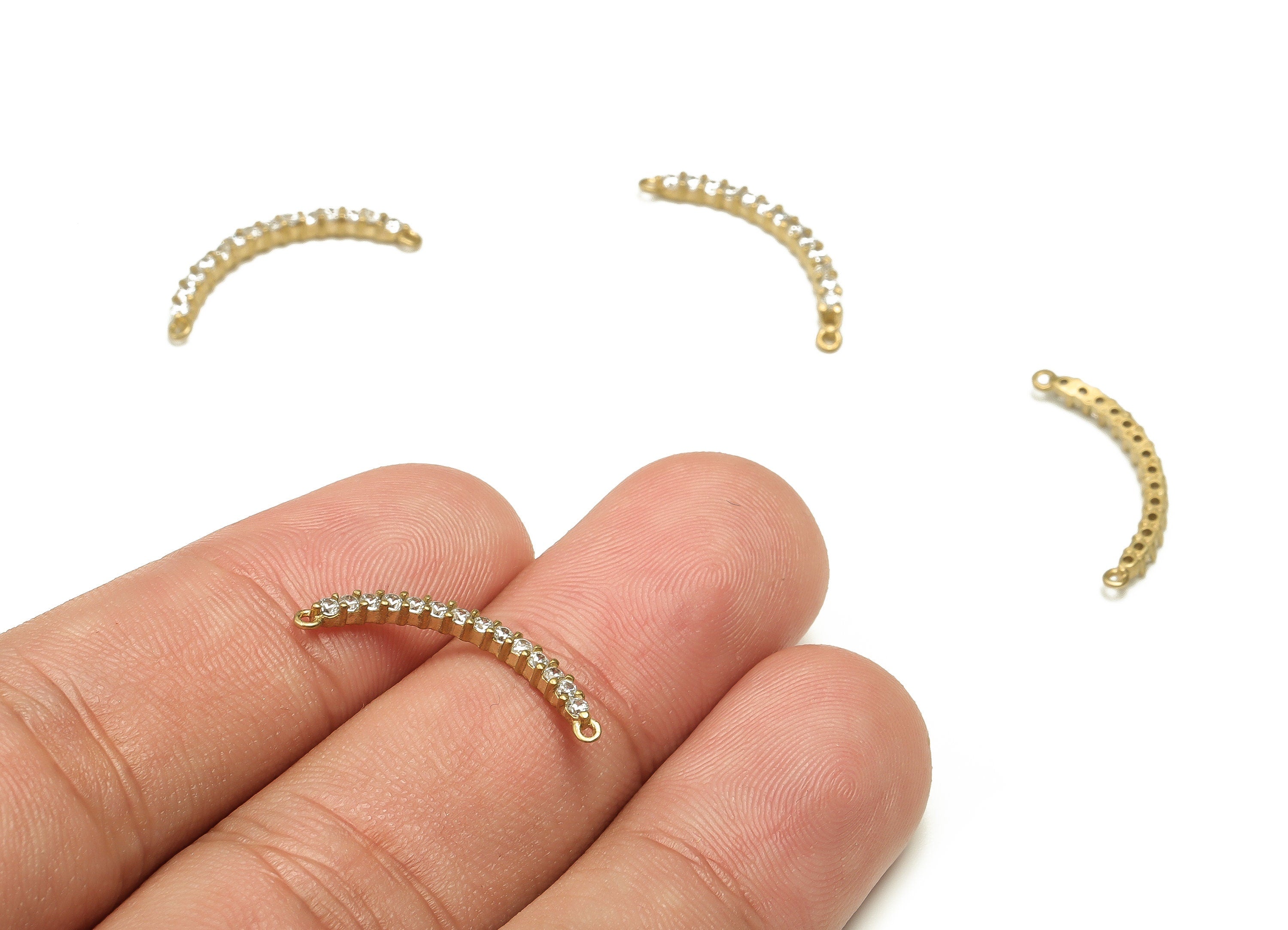 Raw Brass Curved Connector -Brass Connector Earring Charms With Zircons - Earring Finding - Jewelry Supplies - 21.07x6.09x1.89mm - PP4556 - DOMEDBAZAAR
