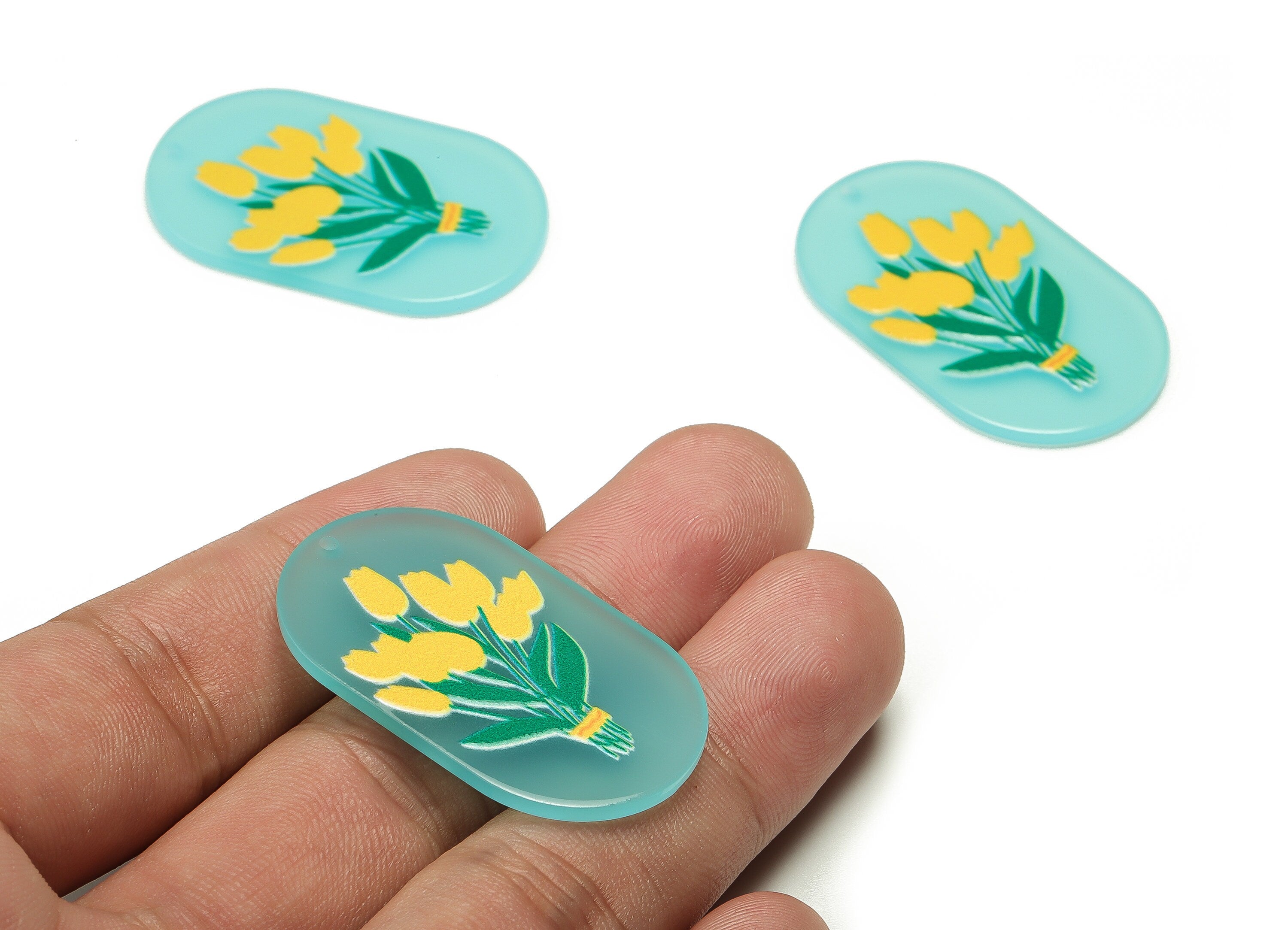 Acrylic Oval Bouquet Earrings Charms - Acrylic Oval Pendant - Earring Findings - Jewelry Supplies - 39.62x23.96x2.04mm - AC2314 - DOMEDBAZAAR