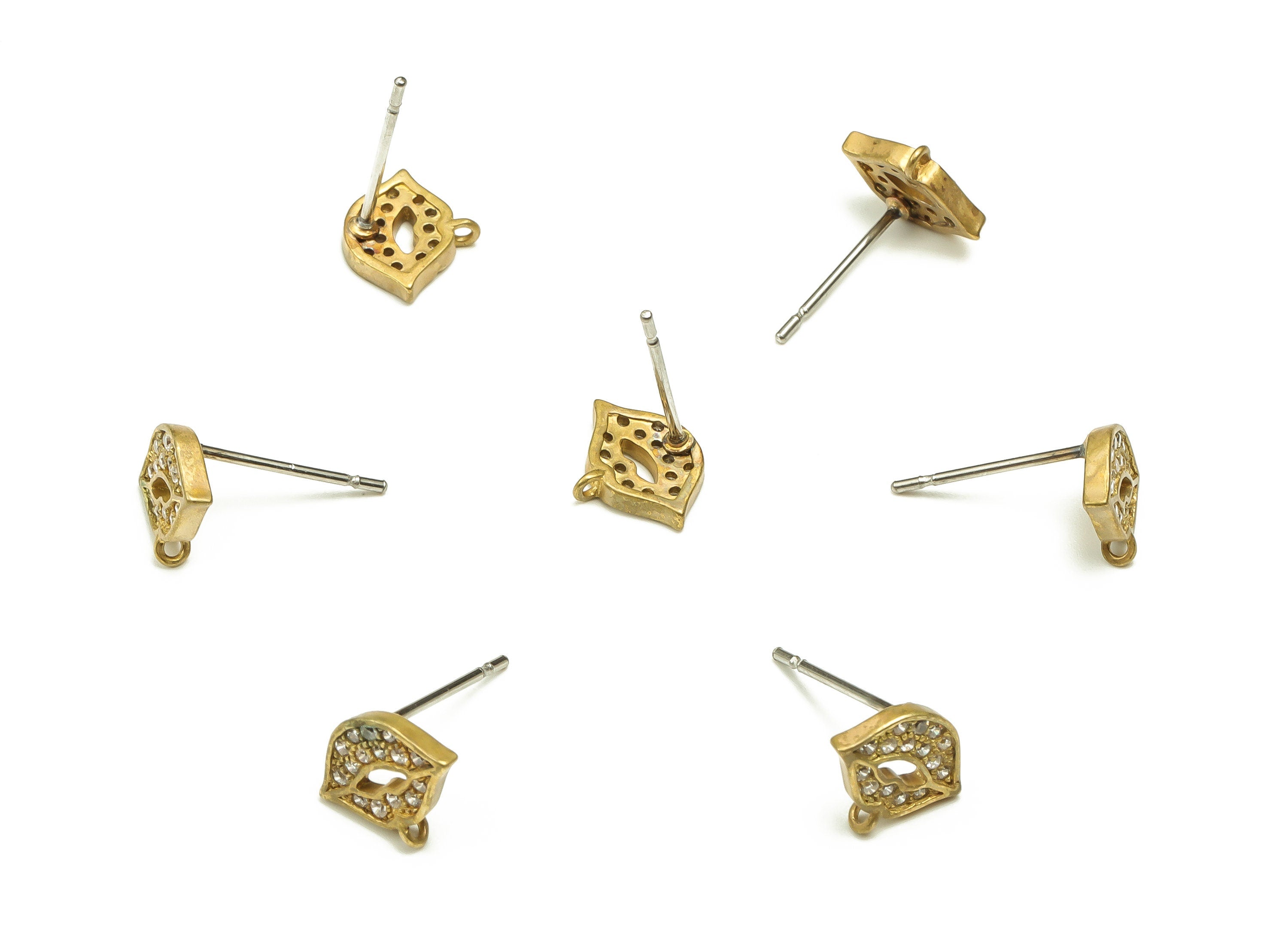 Brass Lips Earring Stud With Zircons - Raw Brass Lips Post - Brass Stud - Earring Post - Jewelry Supplies - 9.21x7.82x1.87mm - PP4558 - DOMEDBAZAAR