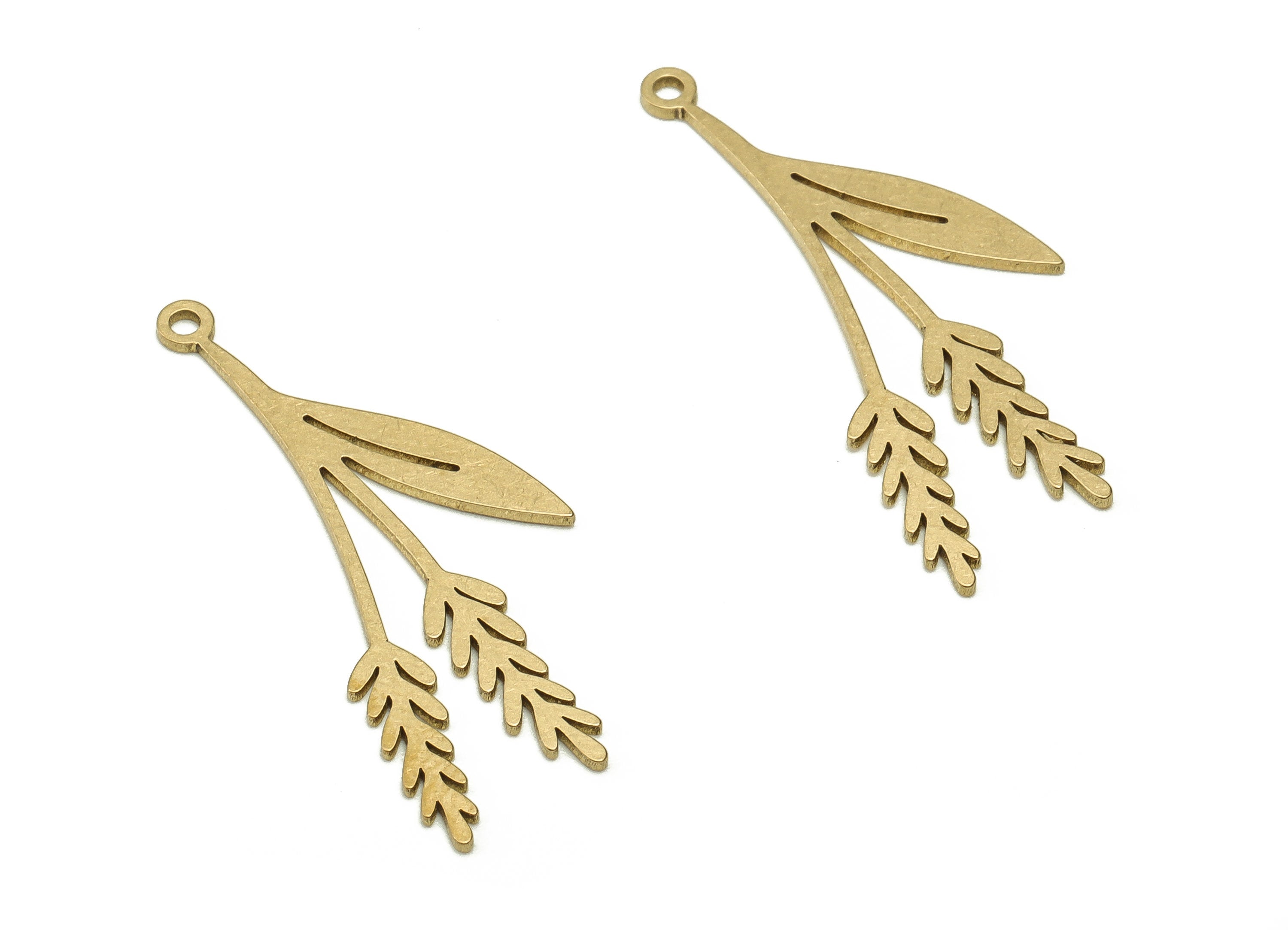 Brass Wheat Ears Earring Charms - Raw Brass Wheat Ears Pendant - Earring Finding - Jewelry Making Supplies - 30.56x12.3x0.73mm - PP4595 - DOMEDBAZAAR