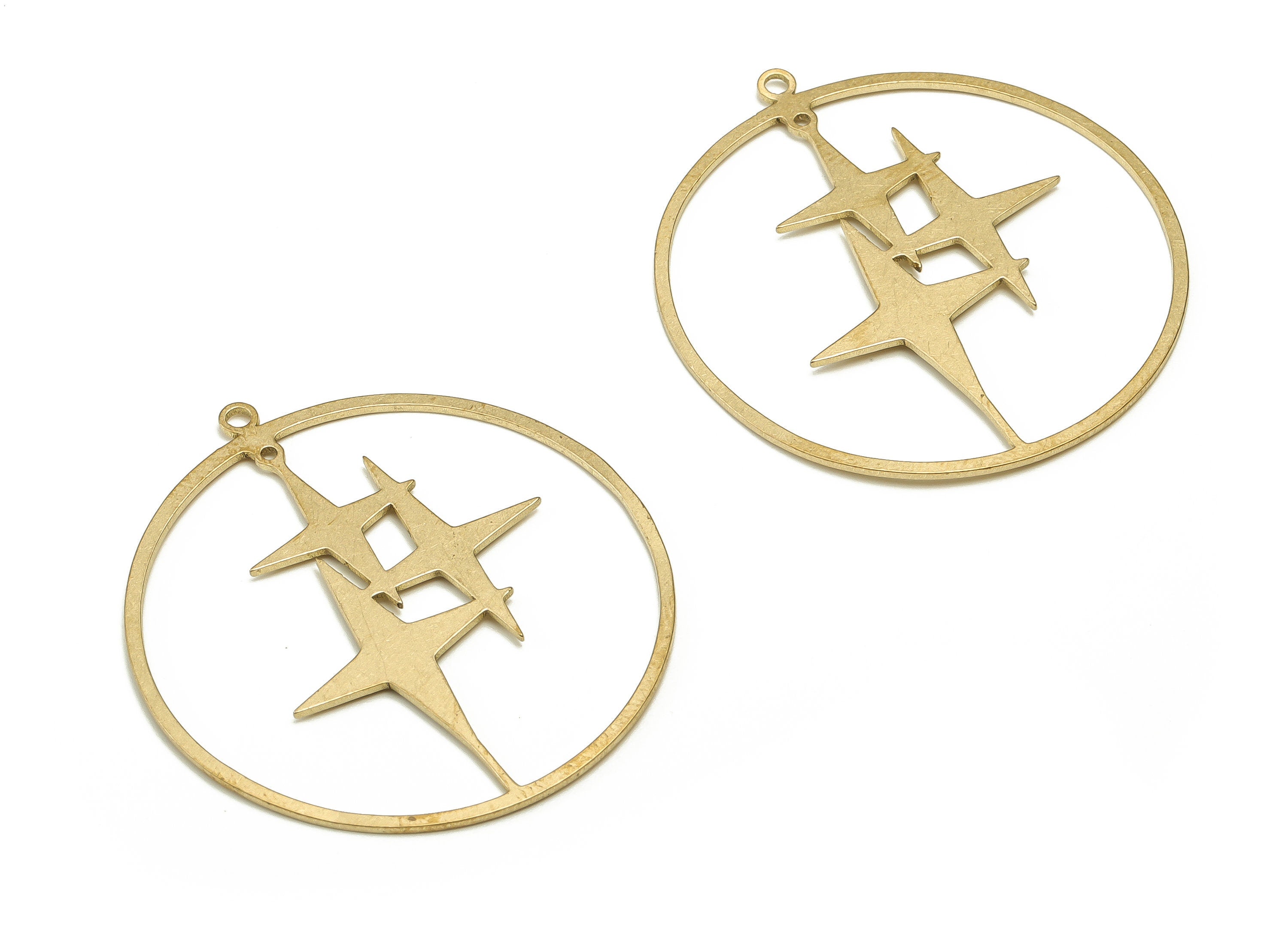 Brass Round Star Earring Charms - Raw Brass Circle Pendant - Earrings Finding - Jewelry Making Supplies - 36.8x34.1x0.74mm - PP4590 - DOMEDBAZAAR