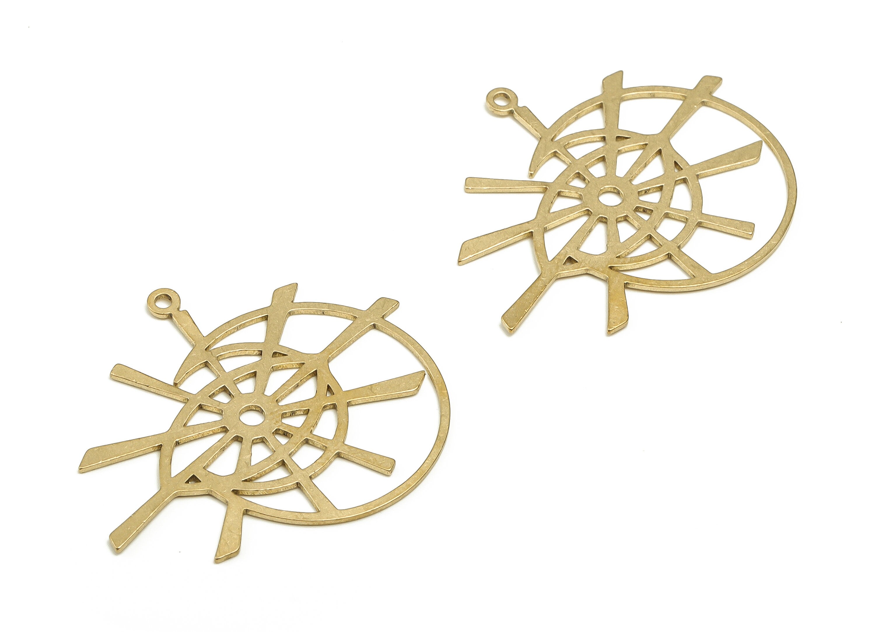 Brass Crescent Earring Charms - Raw Brass Moon Planet Pendant - Earring Findings - Jewelry Making Supplies - 31.3x37.7x0.82mm - PP4587 - DOMEDBAZAAR