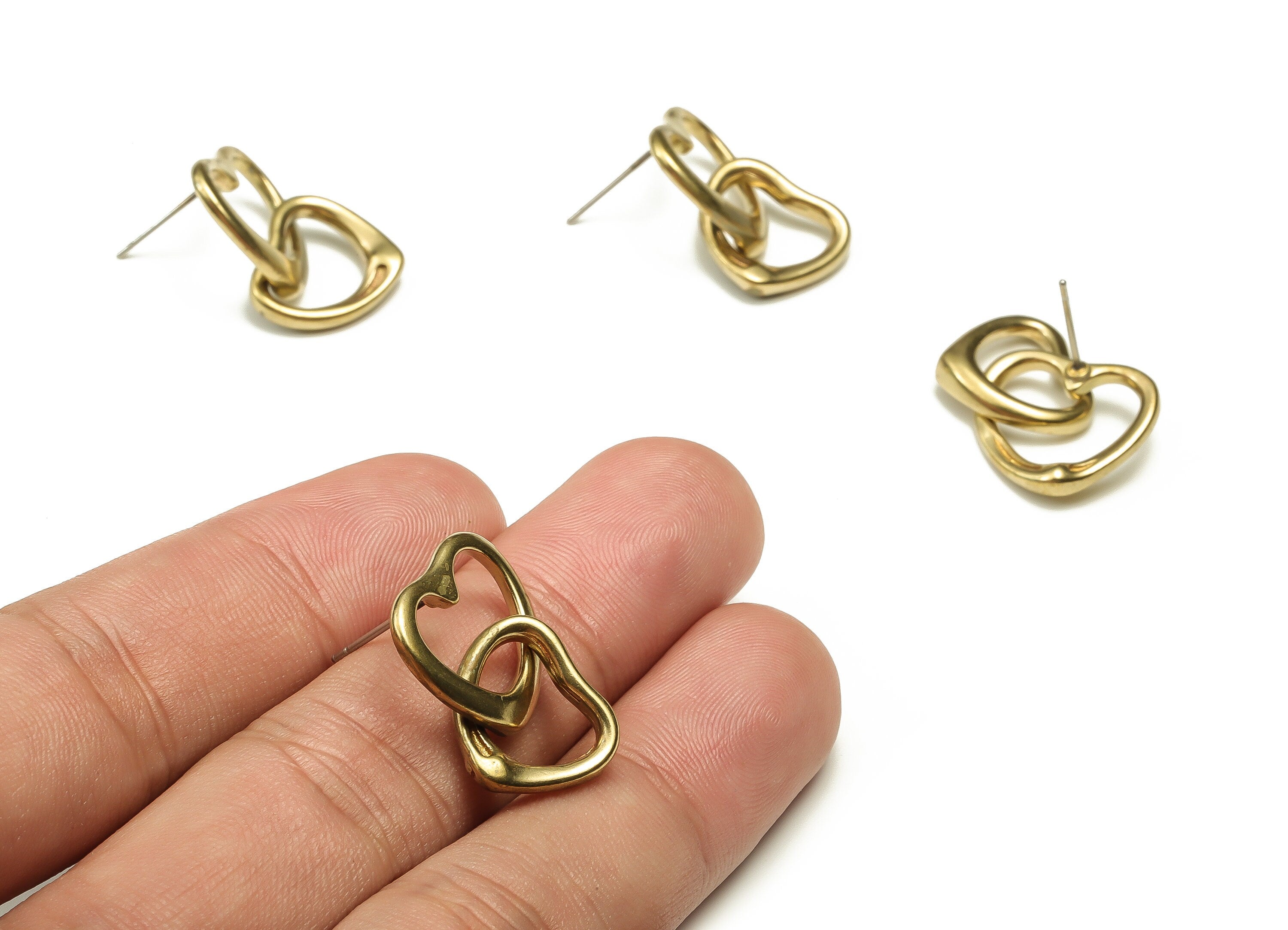 Brass Heart Earring Stud - Raw Brass Heart Post -Stainless Steel Stud - Earring Findings - Jewelry Supplies - 26.5x16.86x2.2mm - PP4639 - DOMEDBAZAAR