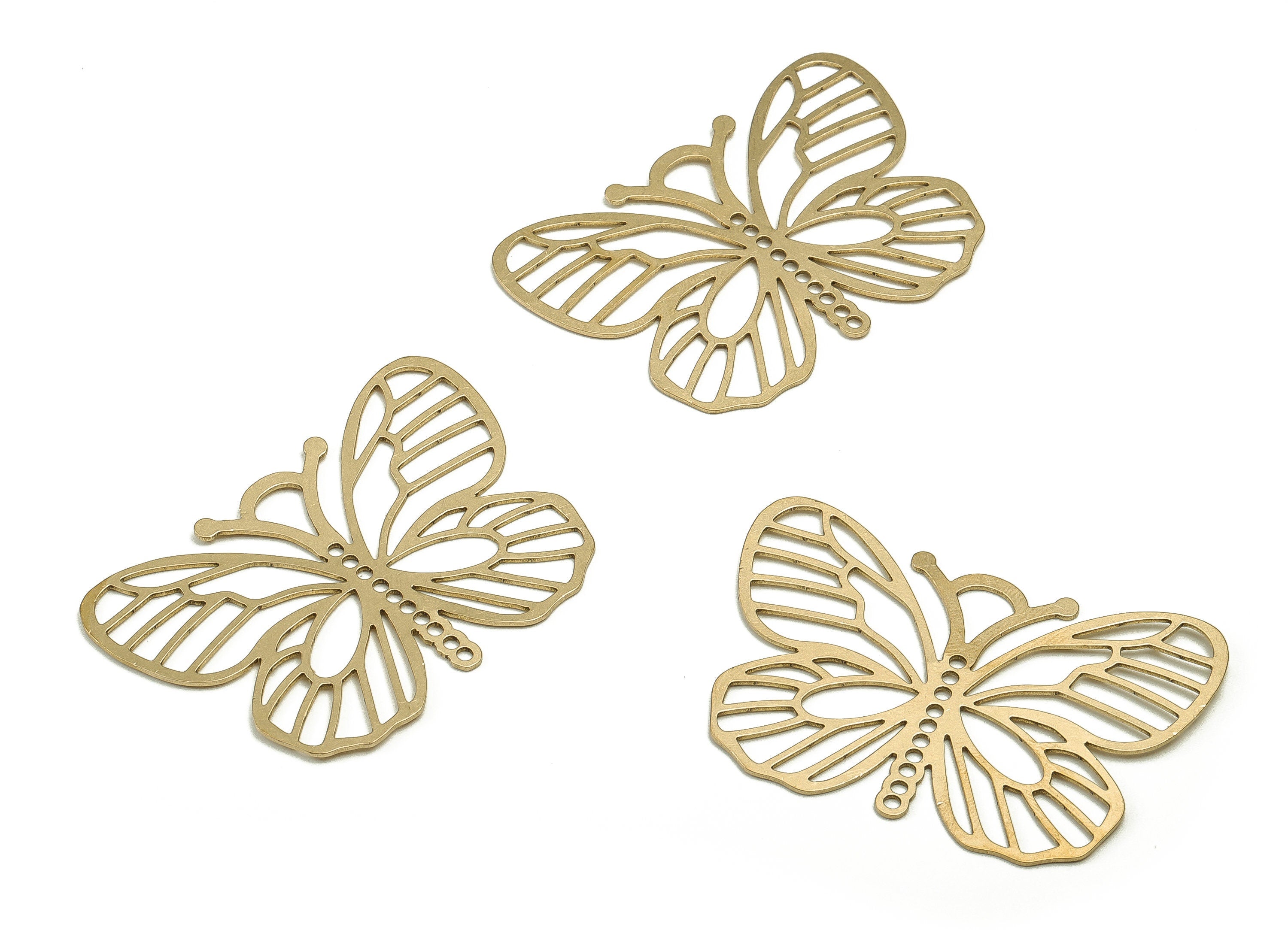 Brass Filigree Butterfly Earring Charms - Raw Brass Butterfly Pendant - Earring Findings - Jewelry Supplies - 34.2x51.05x0.72mm - PP4585 - DOMEDBAZAAR