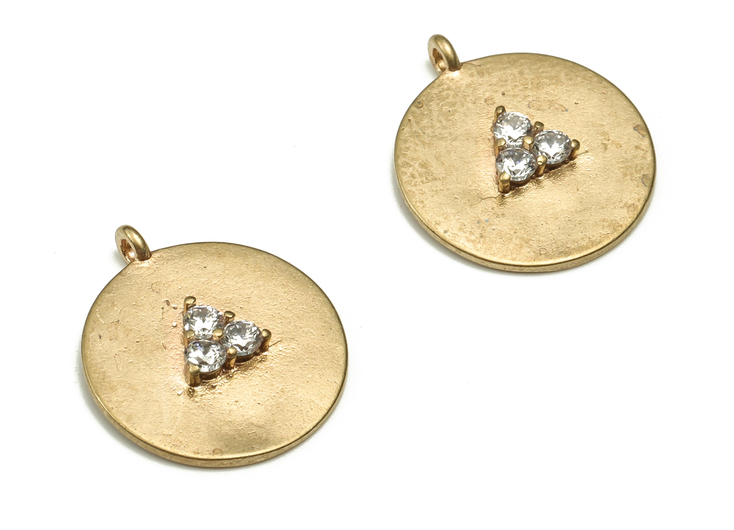Brass Round Earring Charm With Zircon - Raw Brass Triangle Pendant - Earring Finding - Jewelry Making Supplies - 17.05x14.67x2.56mm - PP4635 - DOMEDBAZAAR