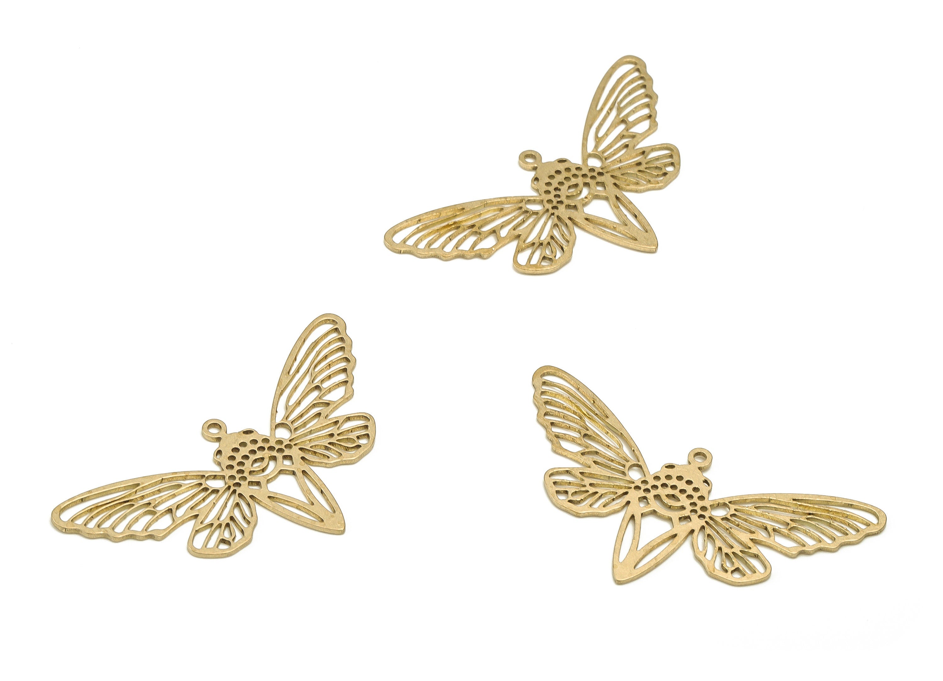 Brass Butterfly Earring Charms - Raw Brass Butterfly Pendant - Earring Findings - Jewelry Making Supplies - 21.25x39.5x0.8mm - PP4577 - DOMEDBAZAAR