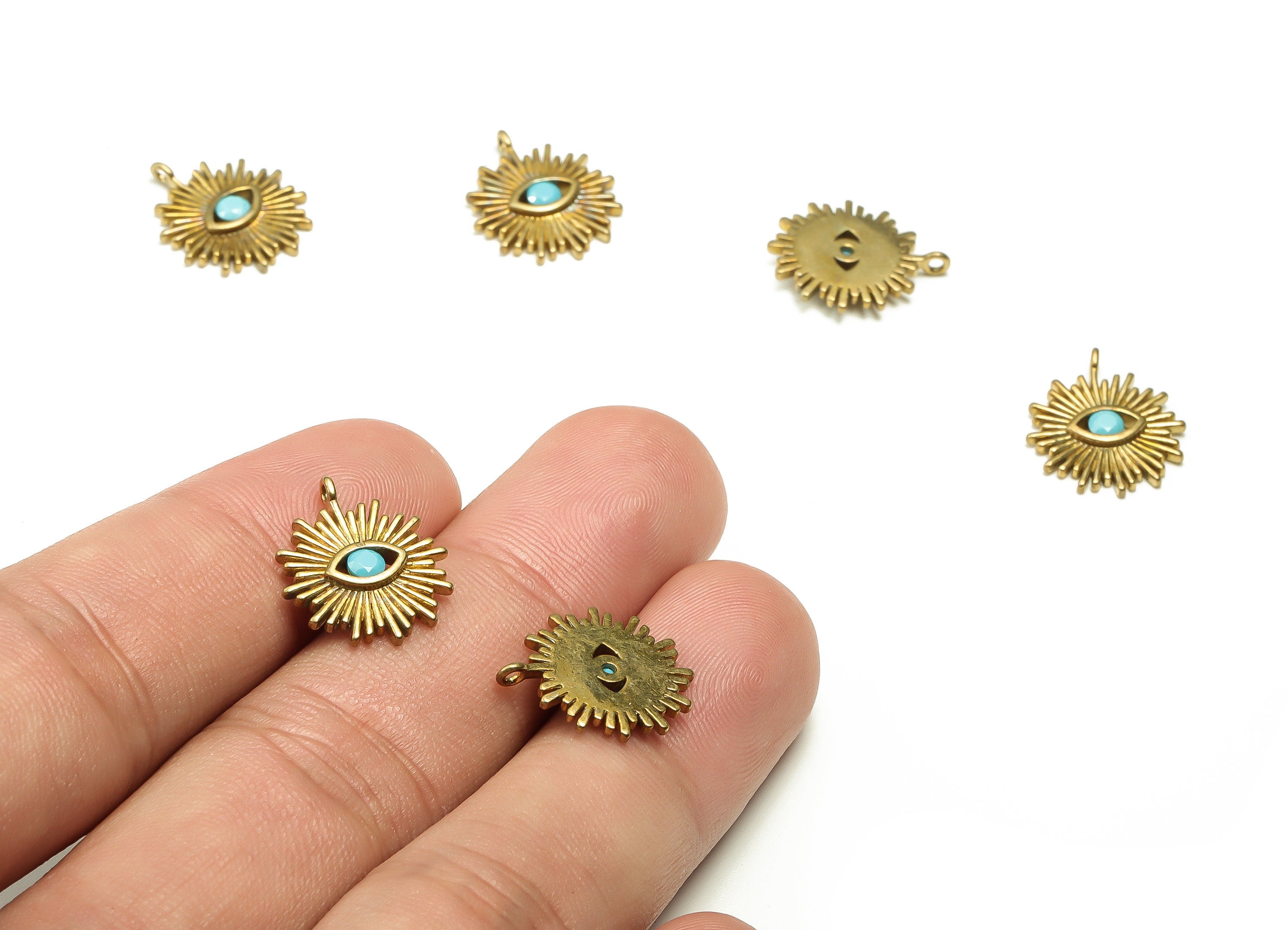 Brass Sun Earring Charms With Zircon - Raw Brass Eye Pendant - Earring Finding - Jewelry Making Supplies - 16.33x14.1x2.25mm - PP4655 - DOMEDBAZAAR