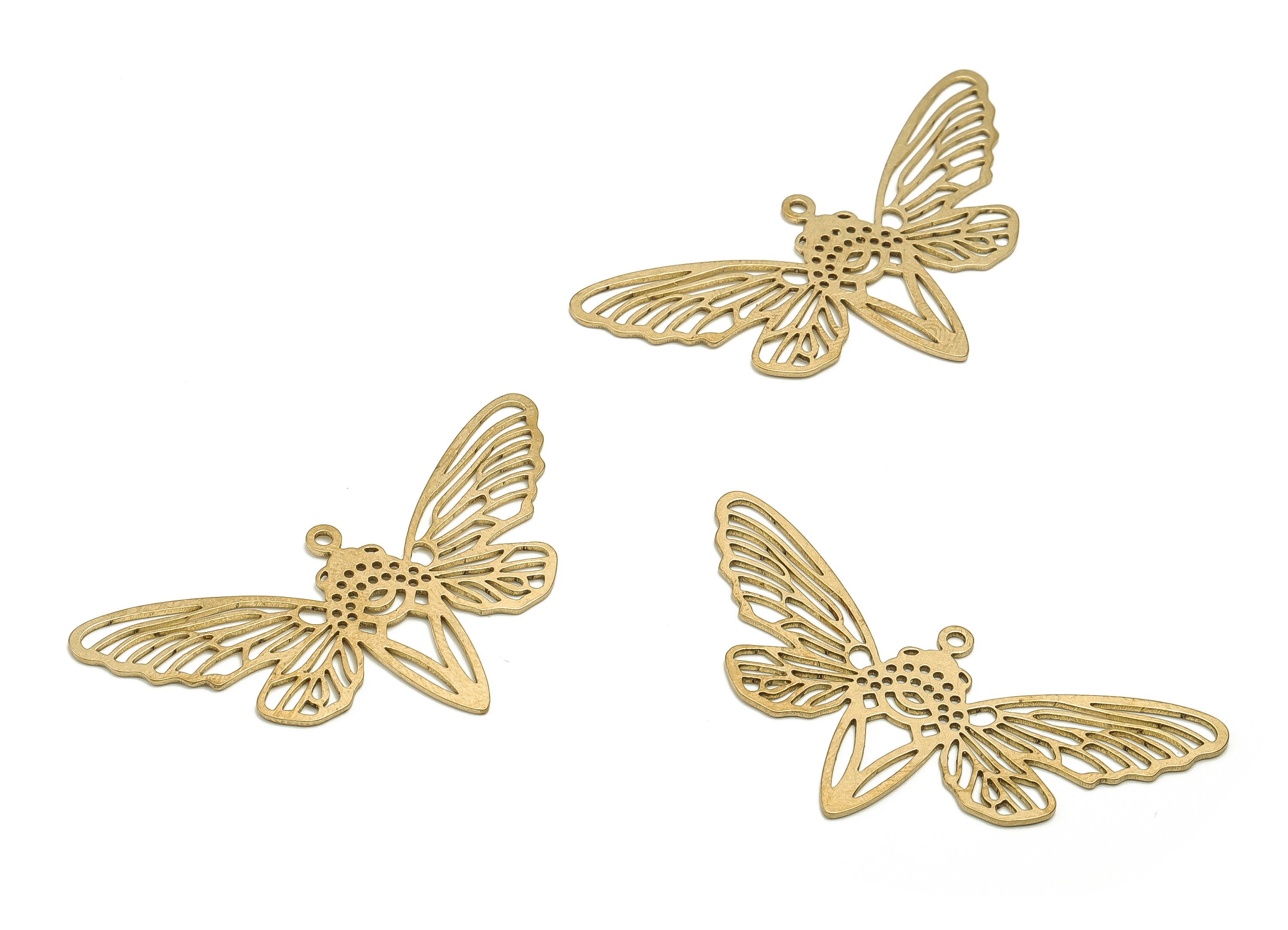 Brass Moth Earring Charms - Raw Brass Butterfly Pendant - Earring Findings - Jewelry Making Supplies - 25.5x48.25x0.72mm - PP4586 - DOMEDBAZAAR