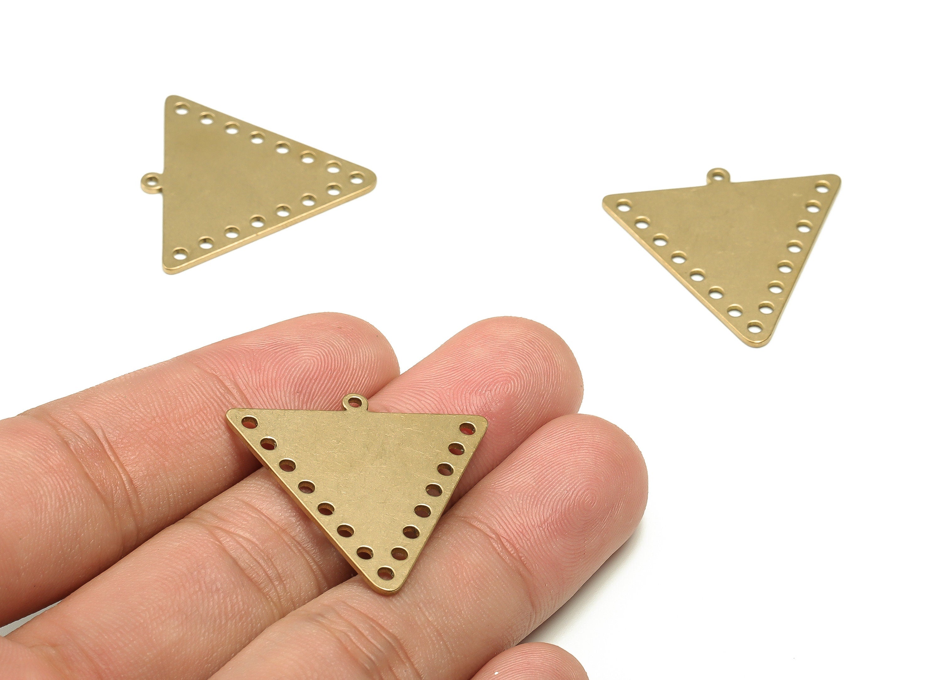 Brass Triangle Earring Connector - Raw Brass Triangle Charms - 16 Holes - Earring Finding - Jewelry Making Supplies - 29.4x30x1mm - PP4594 - DOMEDBAZAAR
