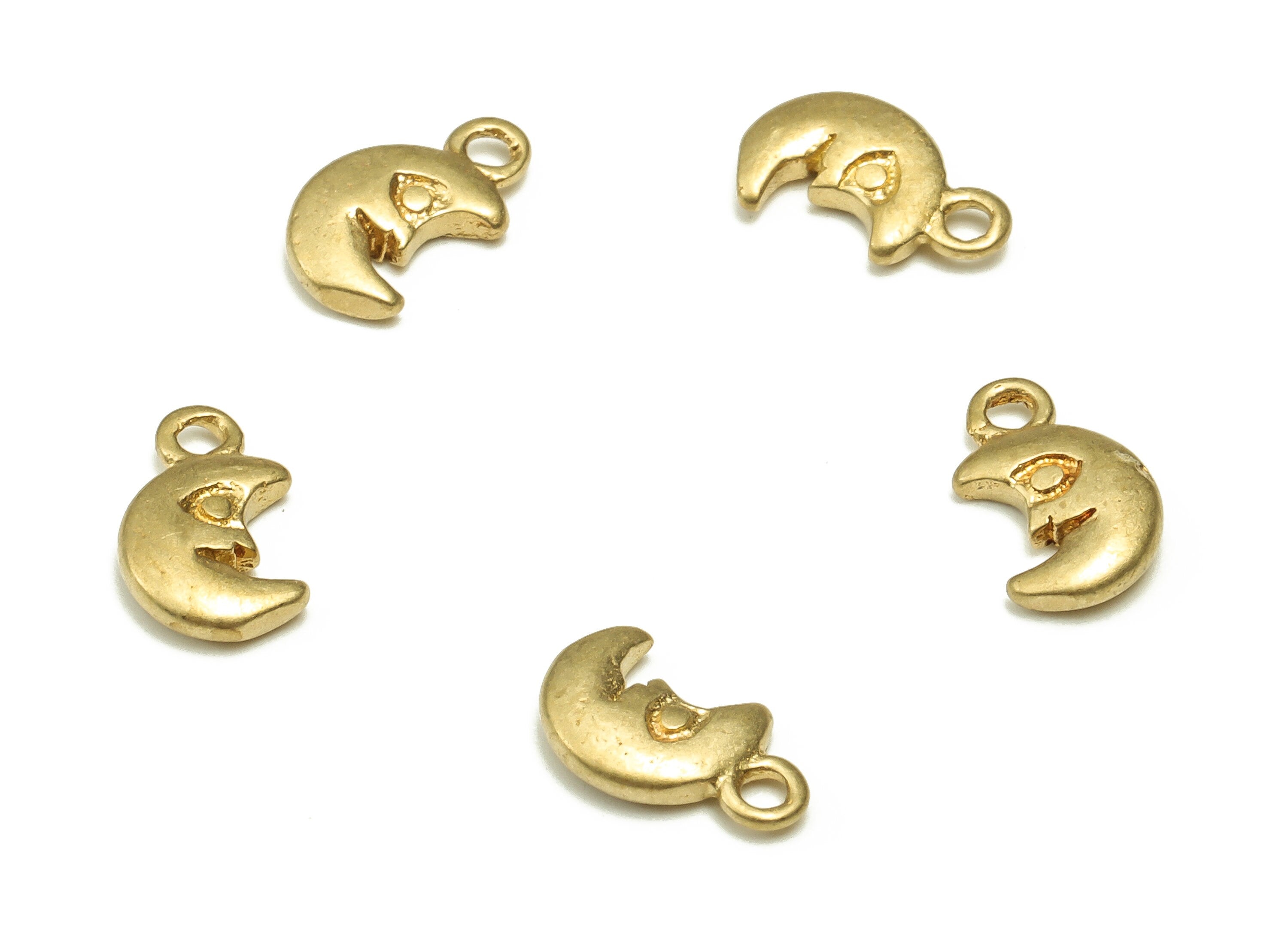 Brass Moon Earring Charms - Raw Brass Face Pendant - Earring Finding - DIY Jewelry Making Supplies - 10x6x2mm - PP4653 - DOMEDBAZAAR
