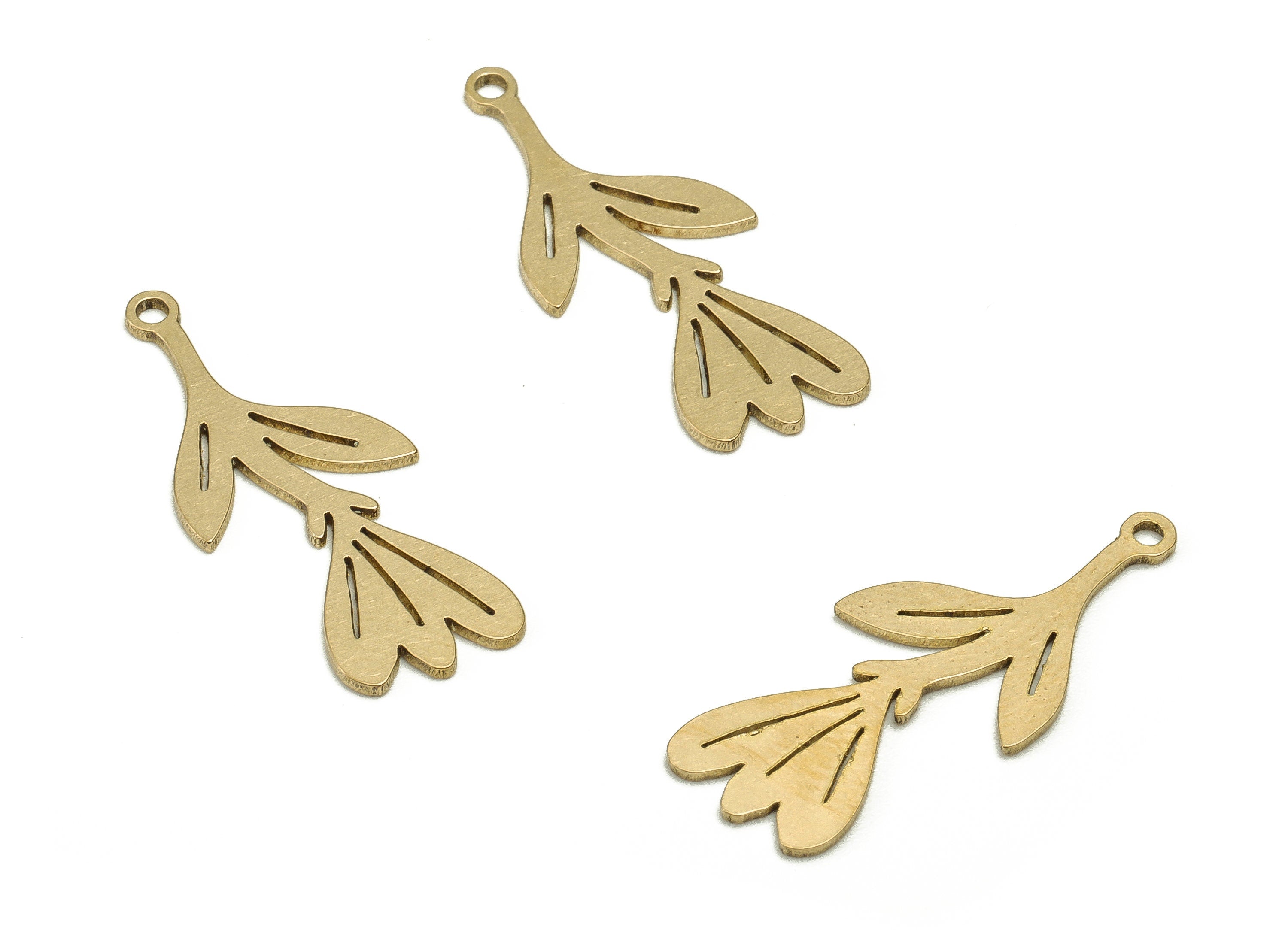 Brass Flower Earring Charms - Raw Brass Flower Pendant - Earring Findings - Jewelry Making Supplies - 24.9x10.5x0.73mm - PP4596 - DOMEDBAZAAR