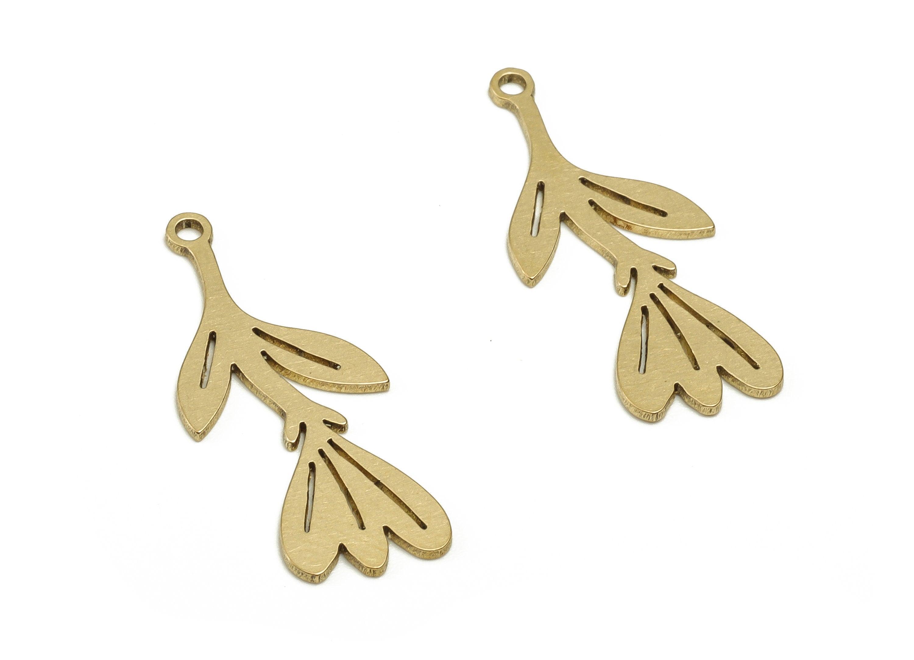Brass Flower Earring Charms - Raw Brass Flower Pendant - Earring Findings - Jewelry Making Supplies - 24.9x10.5x0.73mm - PP4596 - DOMEDBAZAAR
