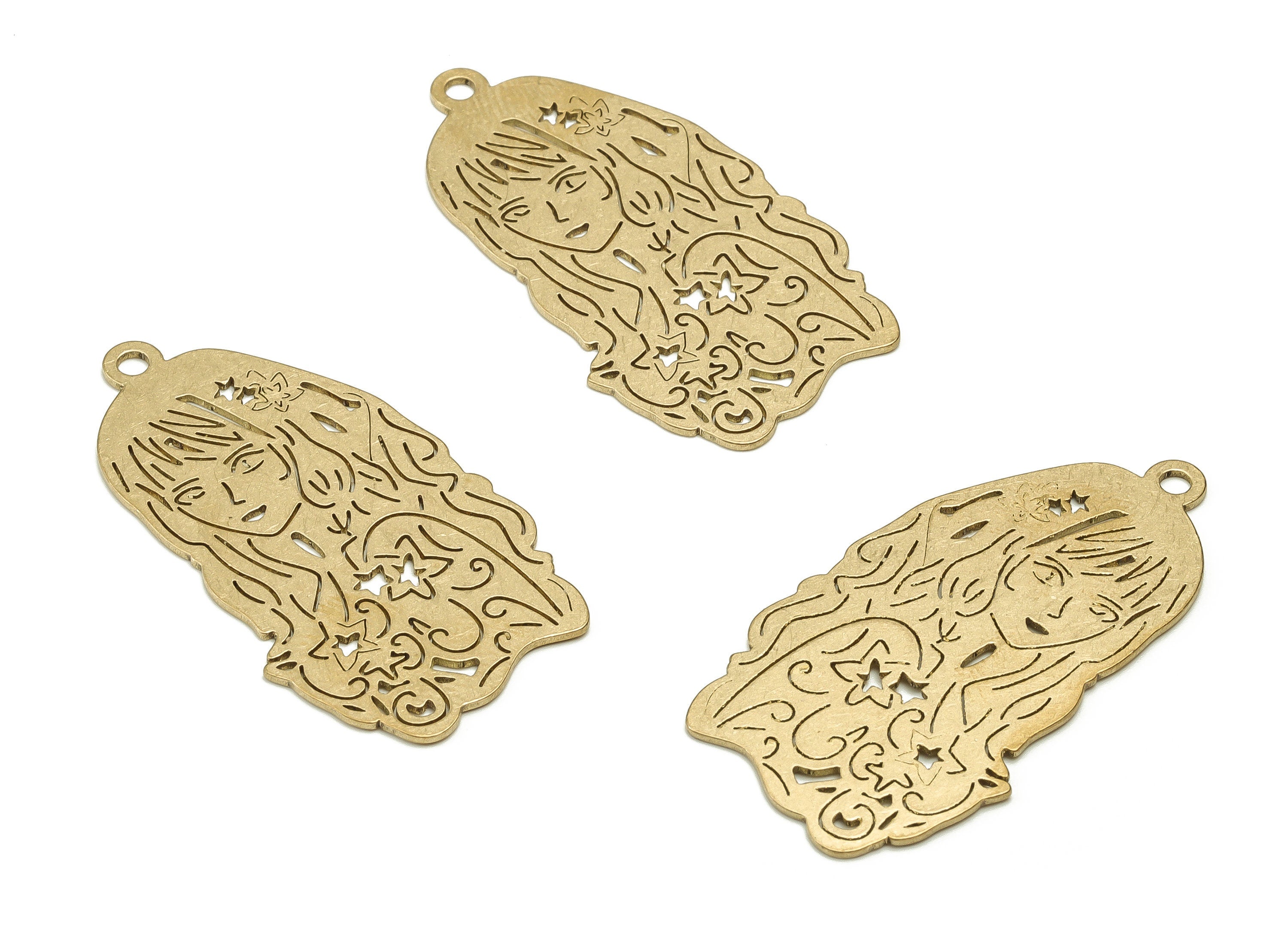 Brass Maiden Earring Charms - Raw Brass Maiden Pendant - Earring Findings - Jewelry Making Supplies - 37.8x20.6x0.8mm - PP4591 - DOMEDBAZAAR