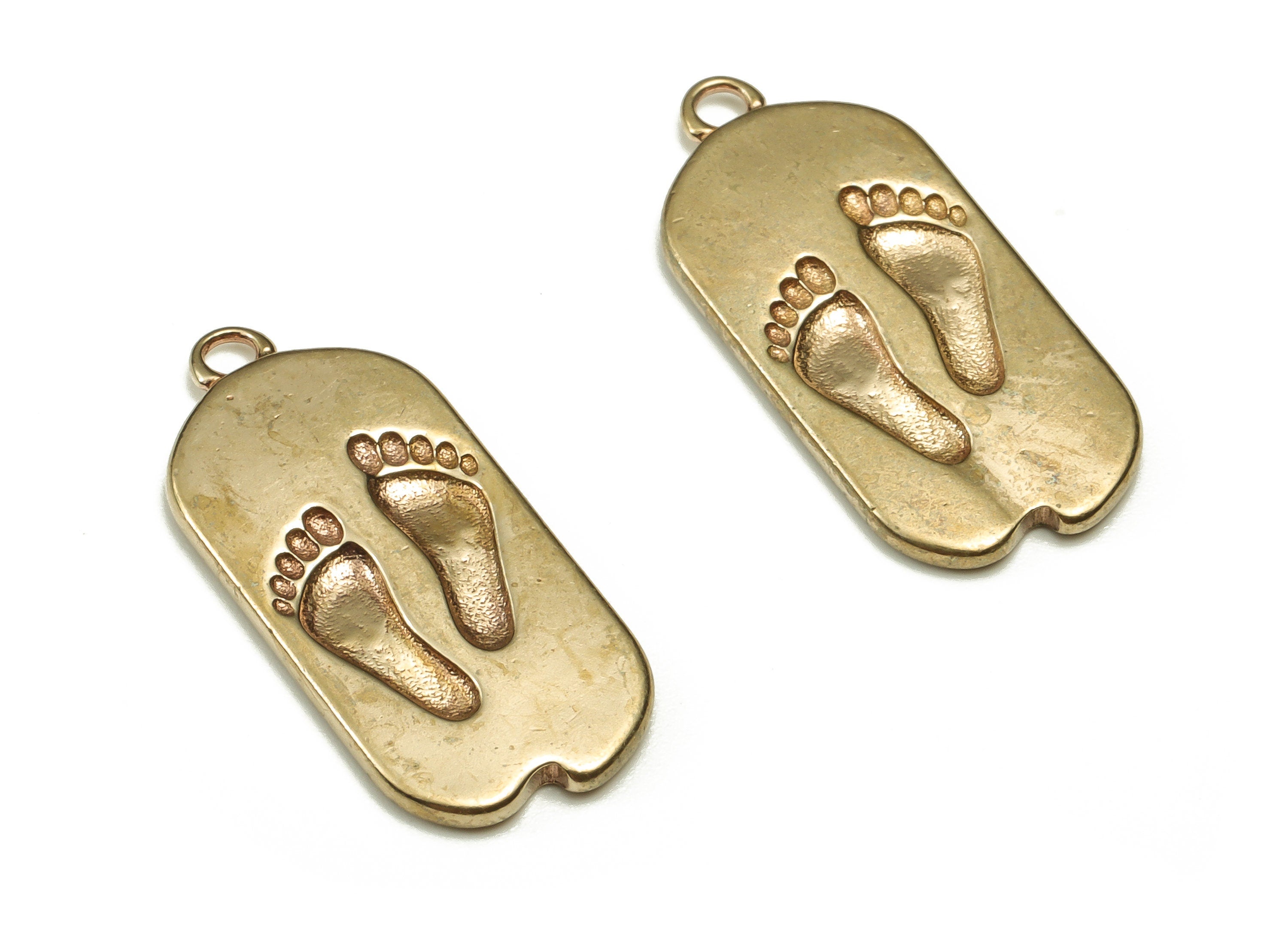 Brass Footprint Earring Charms - Raw Brass Footprint Pendant - Earrings Finding - Jewelry Making Supplies - 21.34x9.88x1.47mm - PP4664 - DOMEDBAZAAR