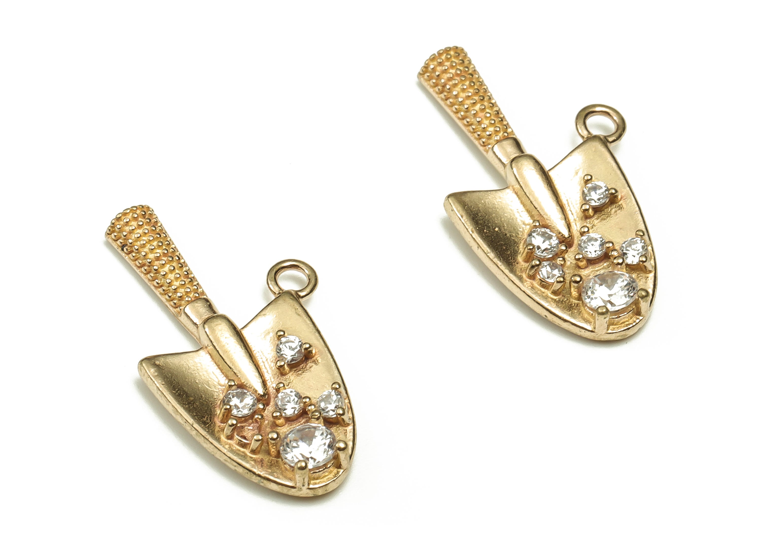 Brass Shovel Earring Charms With Zircons - Raw Brass Shovel Pendant - Earring Finding - Jewelry Making Supplies - 20.58x12.78x2.5mm - PP4662 - DOMEDBAZAAR