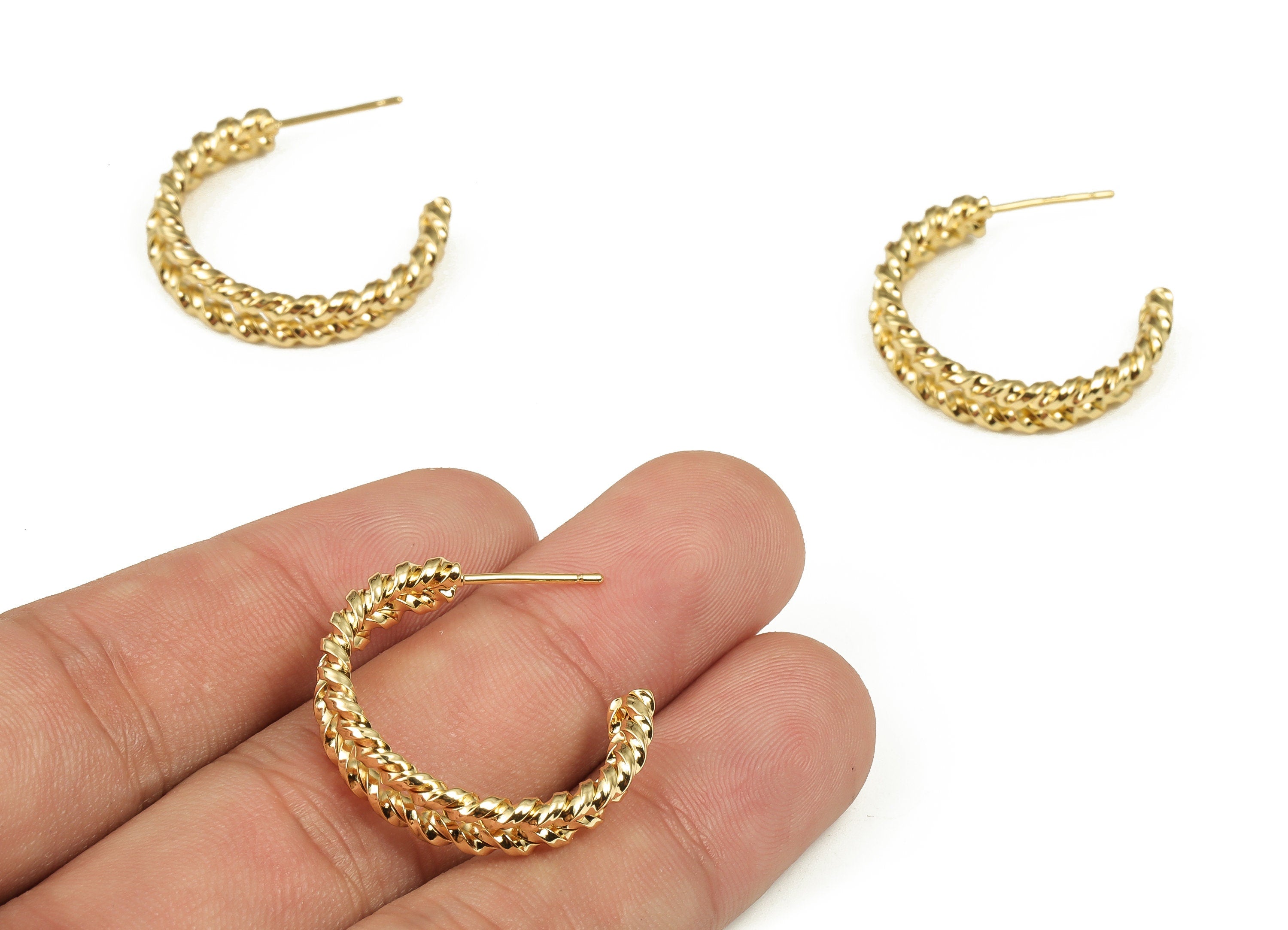 Brass Cable Chain C Earring Stud - Gold C Earring Post  - 18K Real Gold Plated Brass - Jewelry Making Supplies - 26.4x24.52x2.56mm - RGP4028 - DOMEDBAZAAR