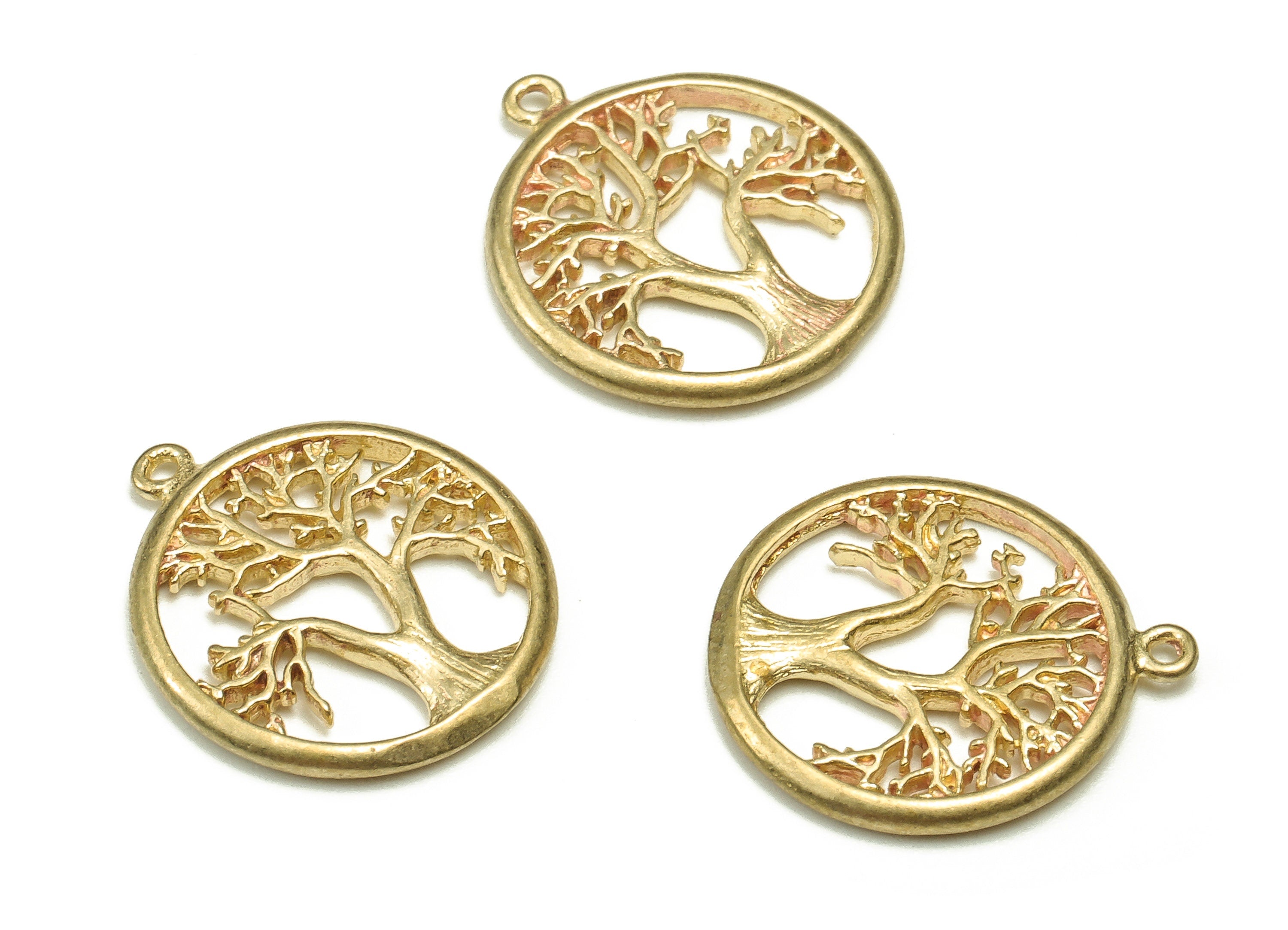 Brass Round Tree of Life Charms - Raw Brass Tree of Life Pendant - Earring Findings – Tree of Life Jewelry - 17.26x15.38x1.5mm - PP4656 - DOMEDBAZAAR