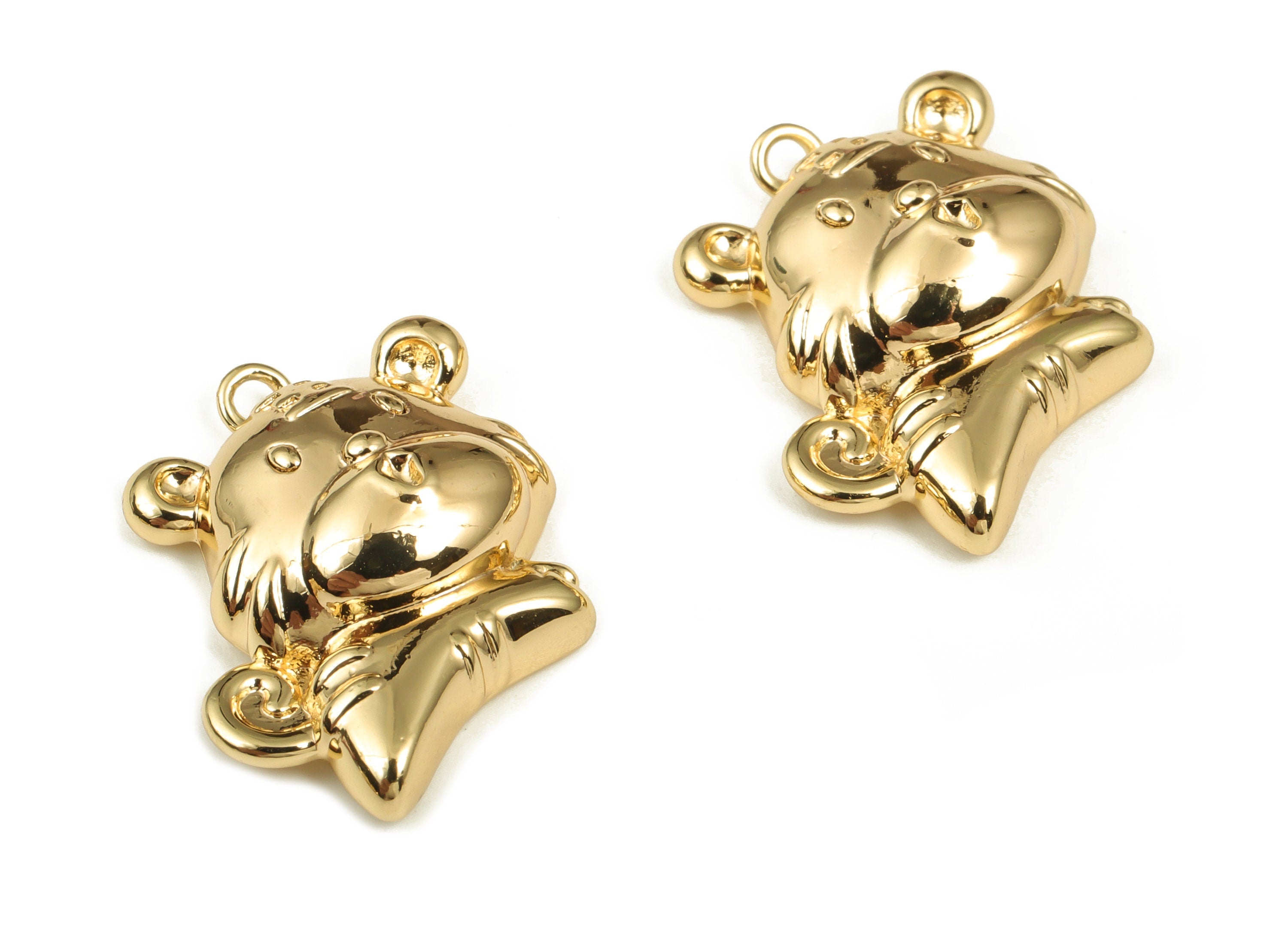 Brass Tiger Earring Charms - Gold Tiger Pendant - 18K Real Gold Plated Brass - Jewelry Making Supplies - 19.94x14.89x5.77mm - RGP4017 - DOMEDBAZAAR