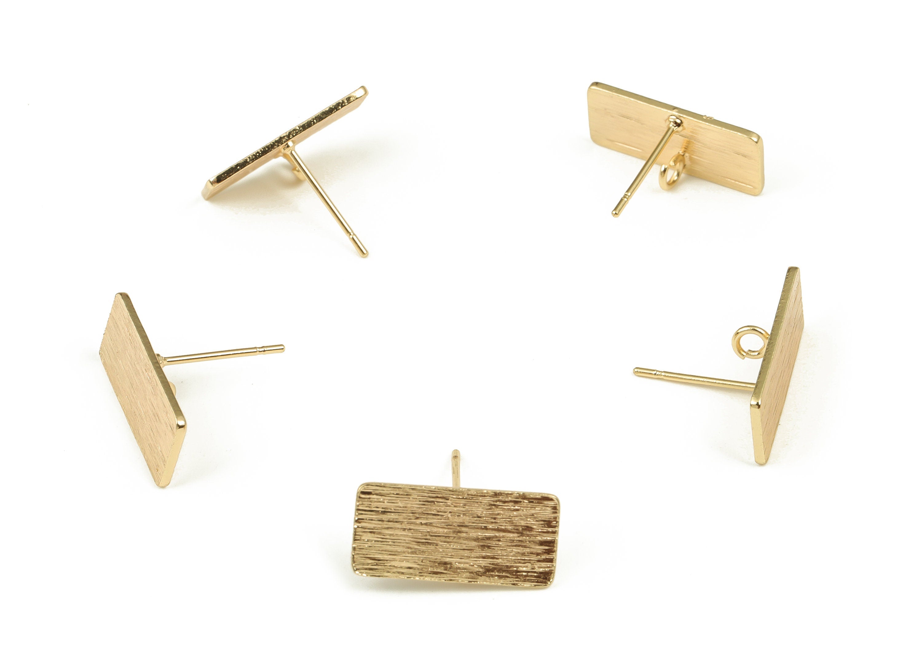 Brass Texture Rectangle Earring Post - Rectangle Earring Stud - 18K Real Gold Plated Brass – Earring Findings -16.96x7.92 x0.87mm - RGP3955G - DOMEDBAZAAR