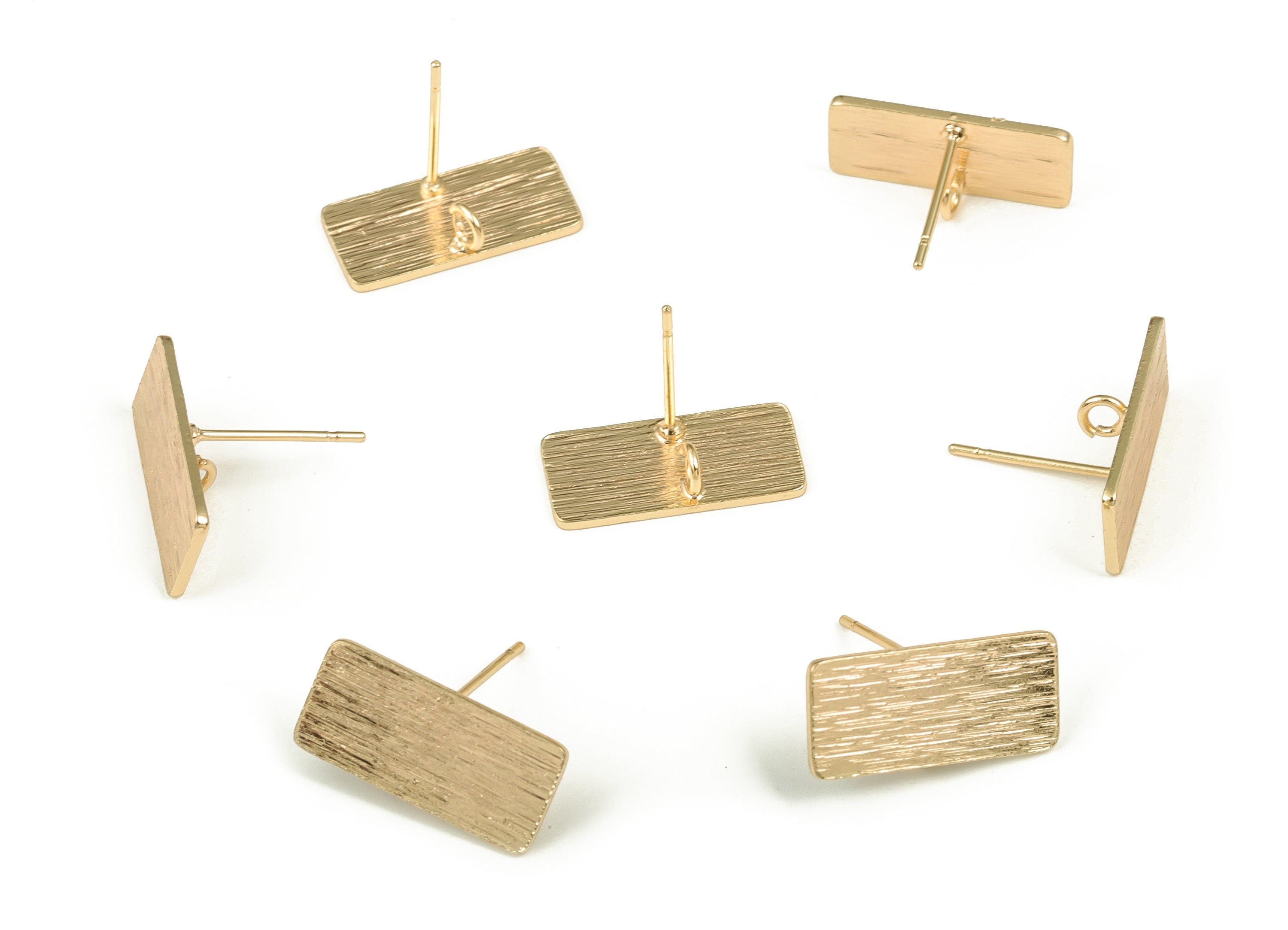 Brass Texture Rectangle Earring Post - Rectangle Earring Stud - 18K Real Gold Plated Brass – Earring Findings -16.96x7.92 x0.87mm - RGP3955G - DOMEDBAZAAR