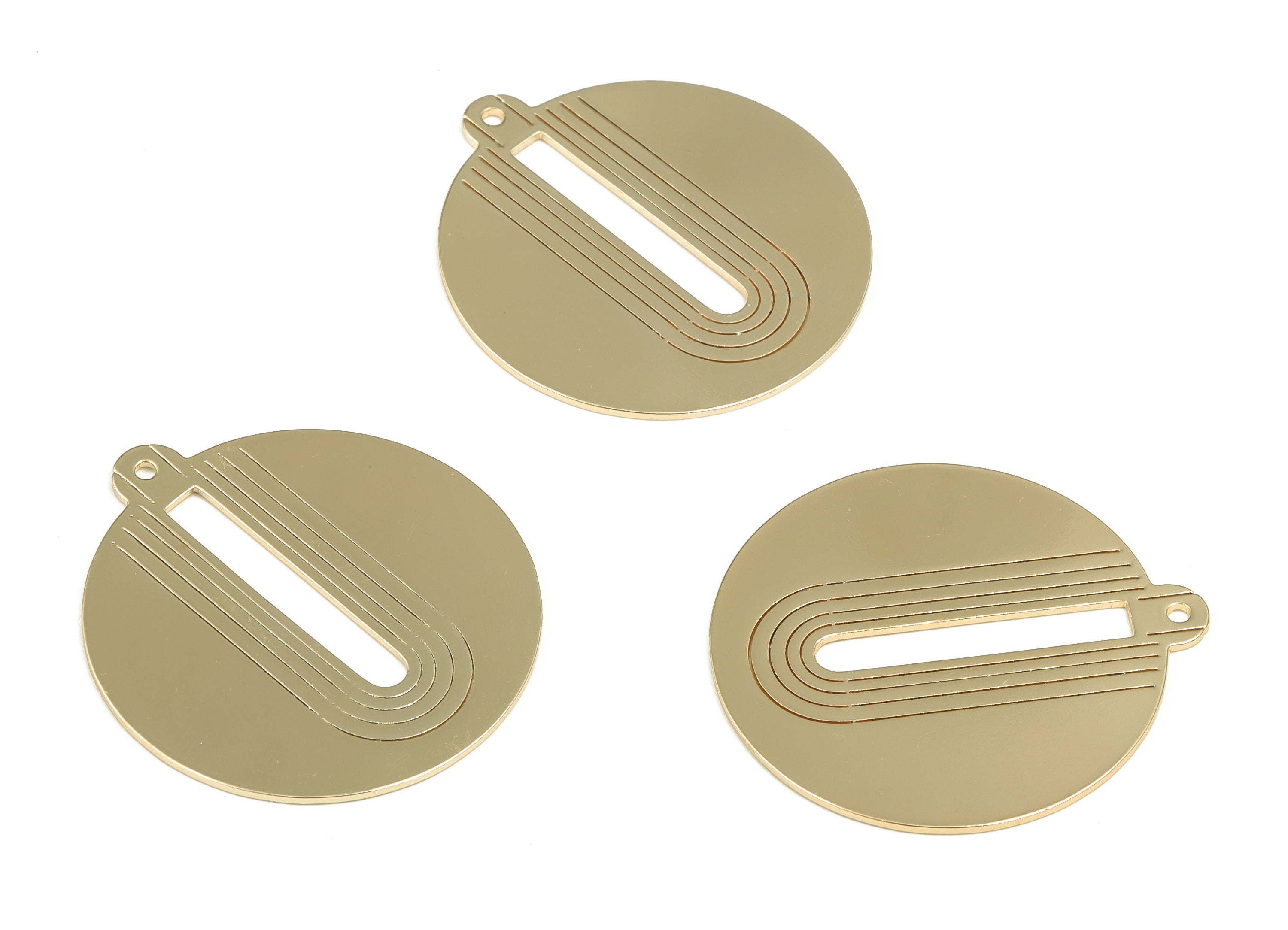 Brass Round Earring Charms - Gold Rainbow Circle Pendant - 18K Real Gold Plated Brass - Jewelry Making Supplies - 38.58x35x0.9mm - RGP3965 - DOMEDBAZAAR