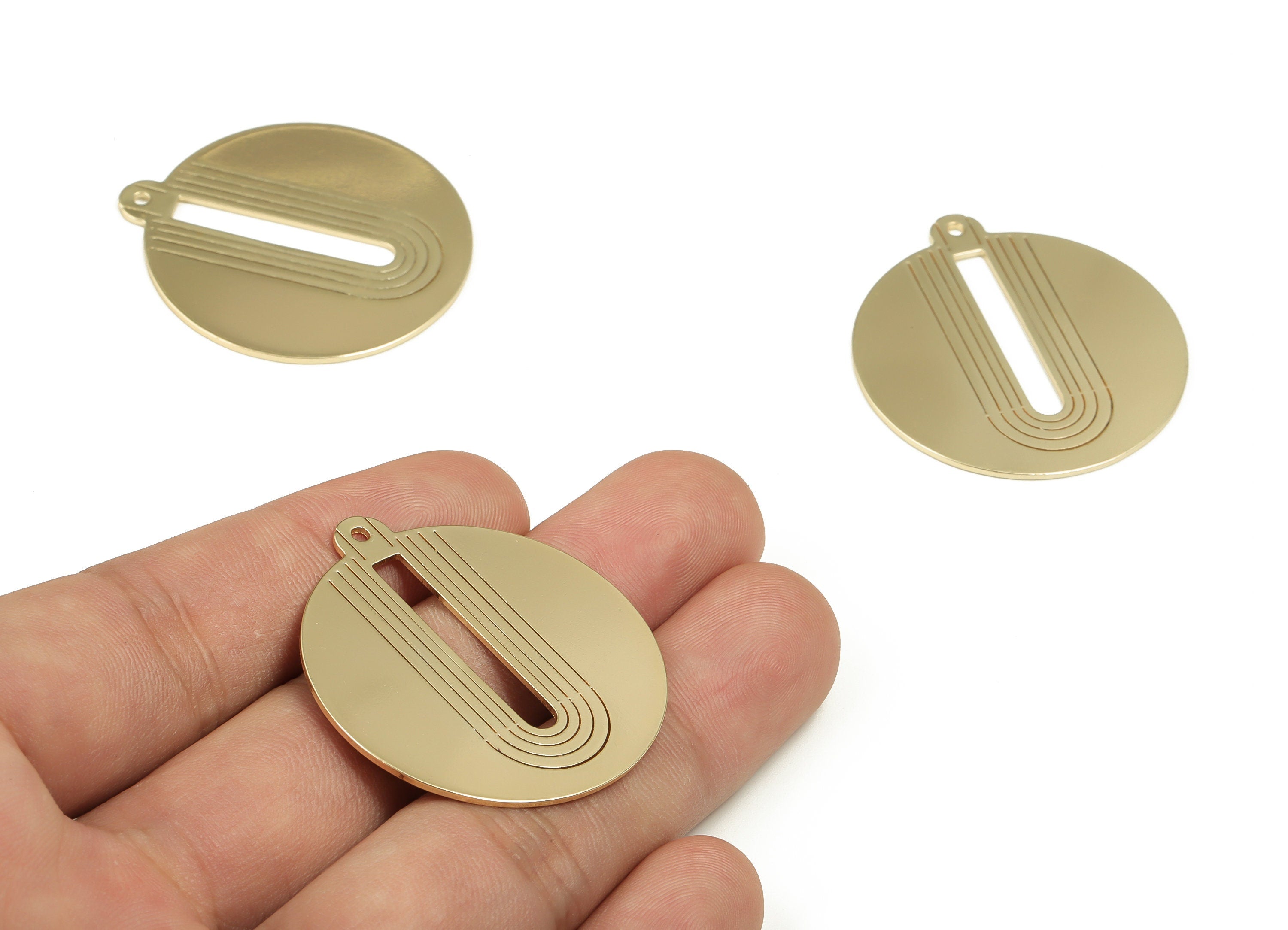 Brass Round Earring Charms - Gold Rainbow Circle Pendant - 18K Real Gold Plated Brass - Jewelry Making Supplies - 38.58x35x0.9mm - RGP3965 - DOMEDBAZAAR