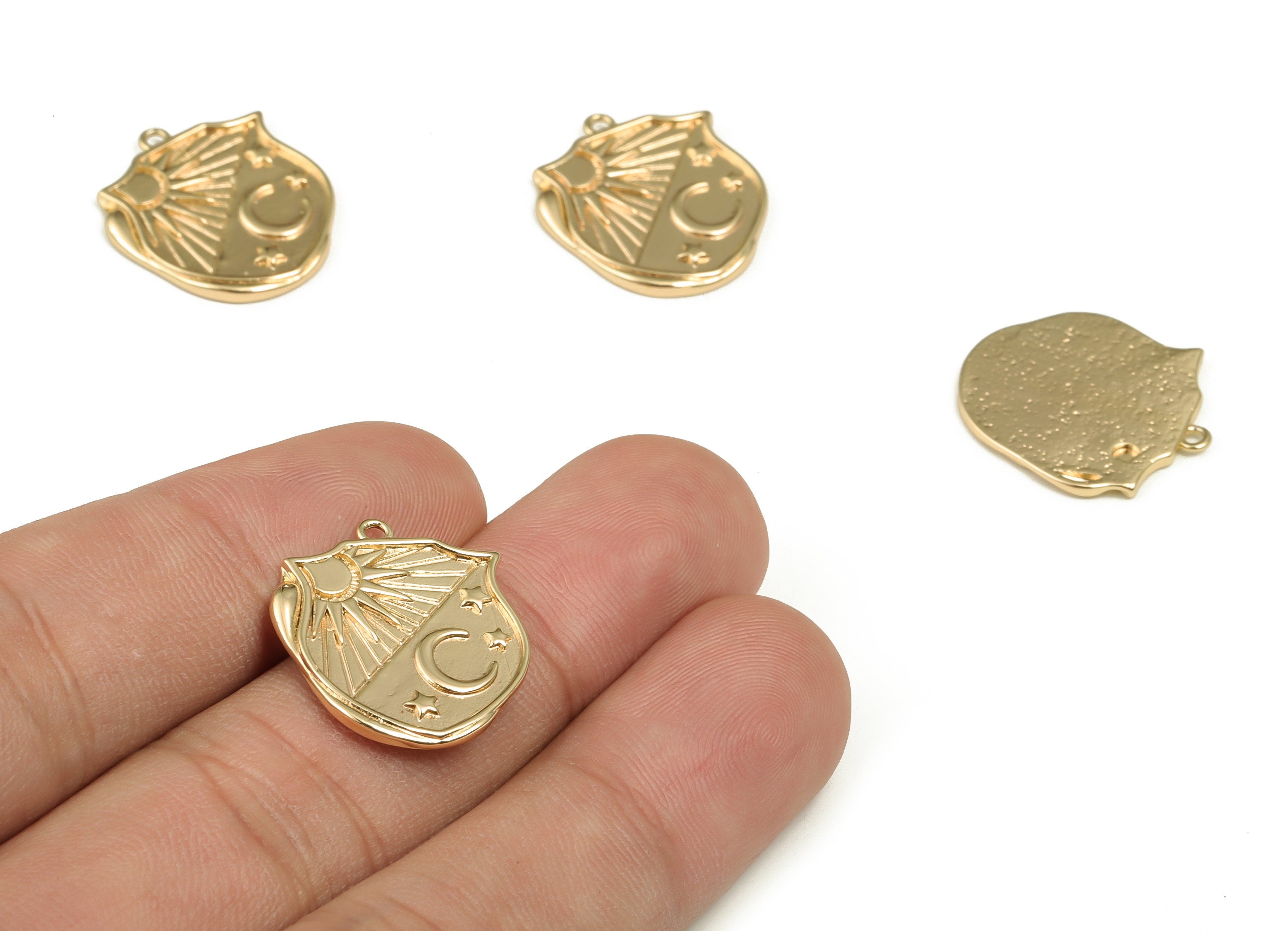 Brass Geometry Earring Charms - Gold Sun Star Moon Pendant - 18K Real Gold Plated Brass - Jewelry Supplies - 20.42x18.01x1.65mm - RGP3591 - DOMEDBAZAAR