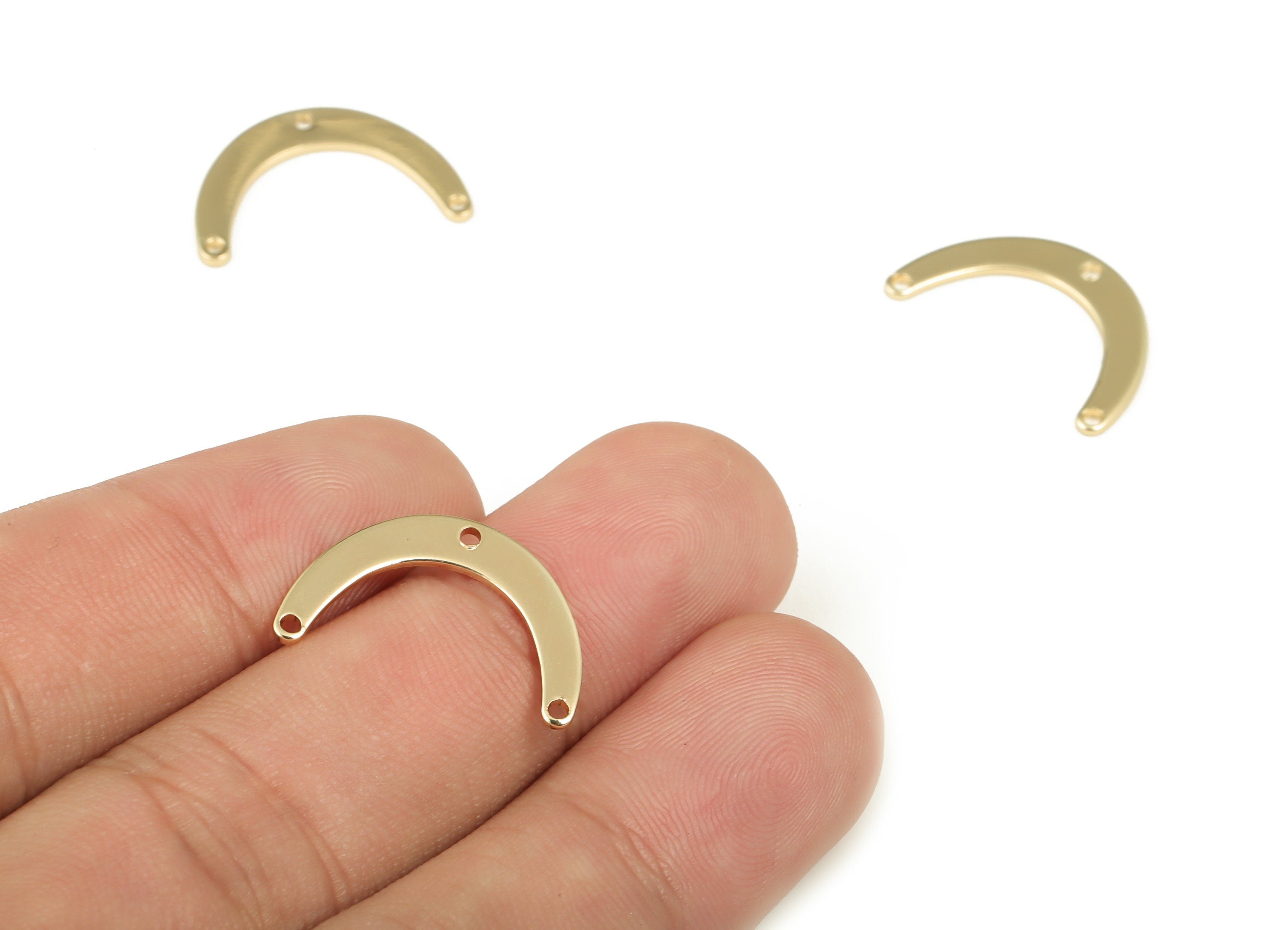 Brass Semi circle Earring Connector - Gold Half Moon Pendant - 18K Real Gold Plated Brass - Jewelry Supplies - 20.06x12.74x0.87mm - RGP3966 - DOMEDBAZAAR