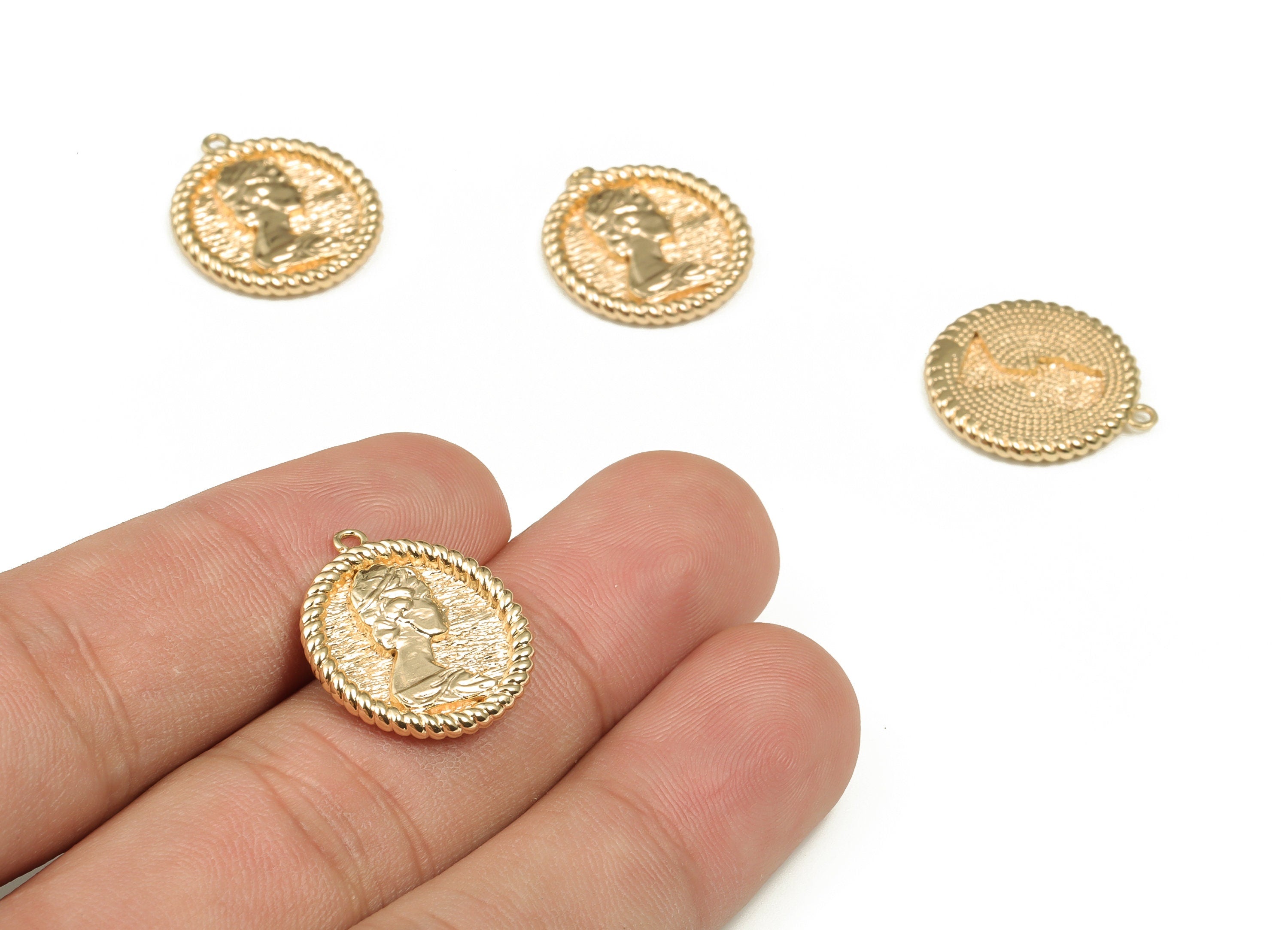 Brass Round Earring Charms - Gold Saint Pendant - 18K Real Gold Plated Brass - Jewelry Making Supplies - 20.04x18.01x2.35mm - RGP3588 - DOMEDBAZAAR