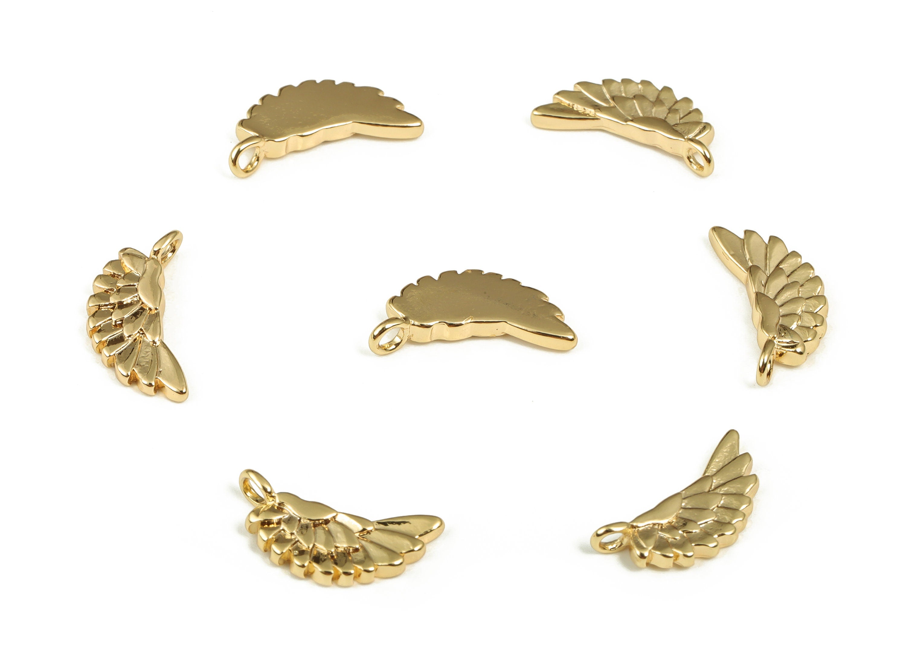 Brass Wing Earring Charms - Gold Wing Pendant - 18K Real Gold Plated Brass - Jewelry Making Supplies - 14.26x6.72x1.51mm - RGP4015 - DOMEDBAZAAR