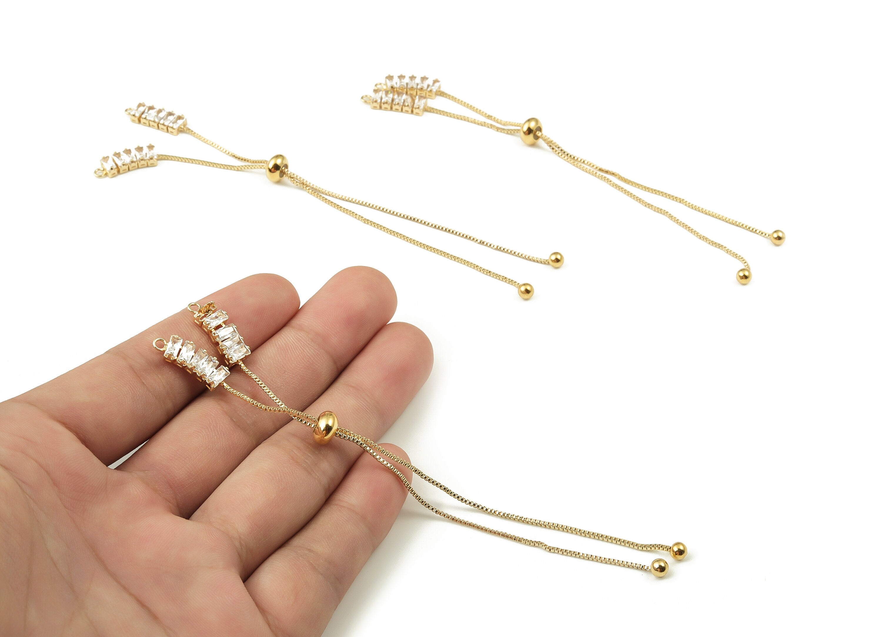 Brass Chain Tassel Earring Charm - Zircon Long Chain Earrings – Earring Findings - 18K Real Gold Plated Brass - 123.11x7.41x4.22mm - RGP4023 - DOMEDBAZAAR