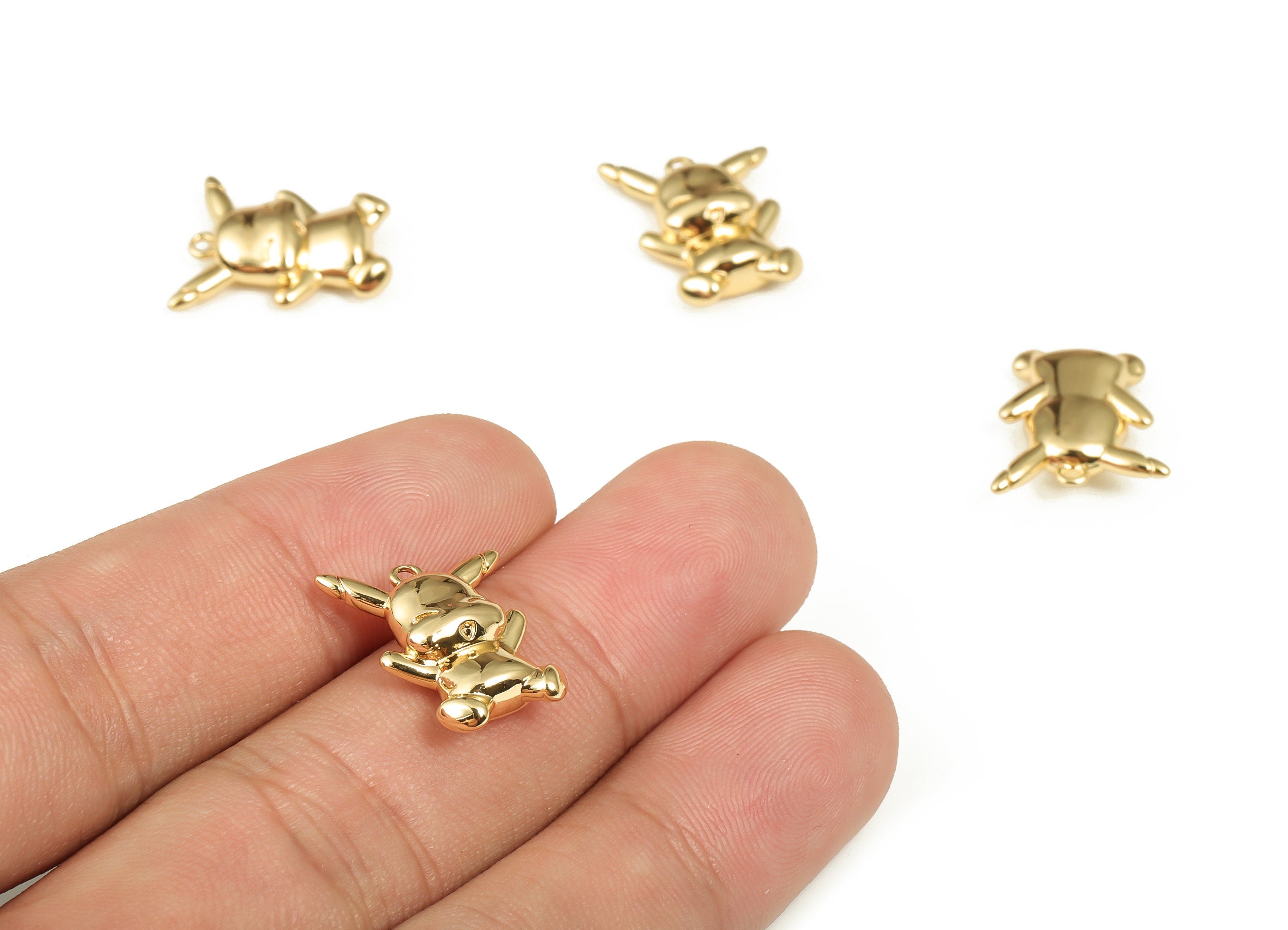 Brass Rabbit Earring Charms - Gold Rabbit Pendant - 18K Real Gold Plated Brass - Jewelry Making Supplies - 17.04x14x4.83mm - RGP4020 - DOMEDBAZAAR