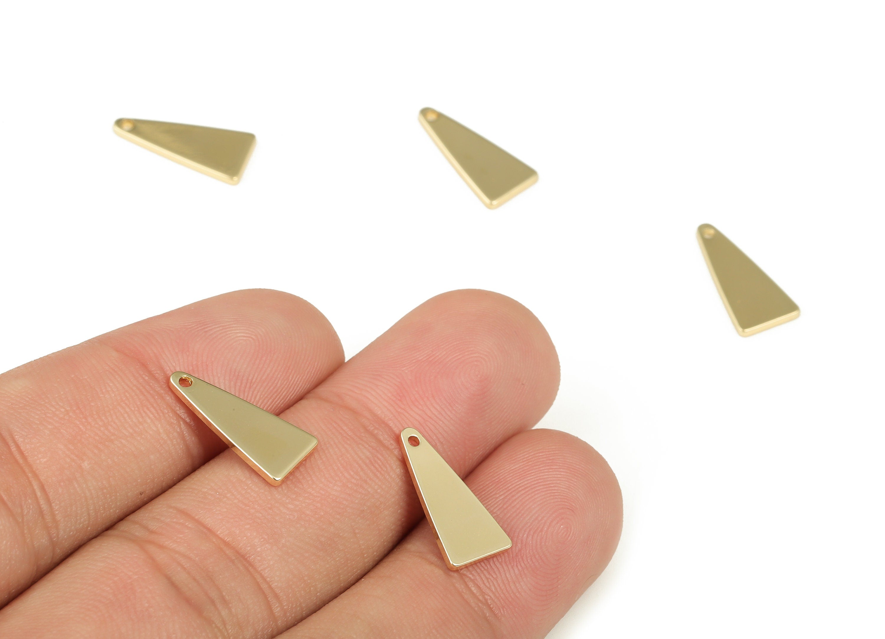 Brass Triangle Earring Charms - Gold Triangle Pendant - 18K Real Gold Plated Brass - Jewelry Making Supplies - 15.16x7.13x1.1mm - RGP3967 - DOMEDBAZAAR