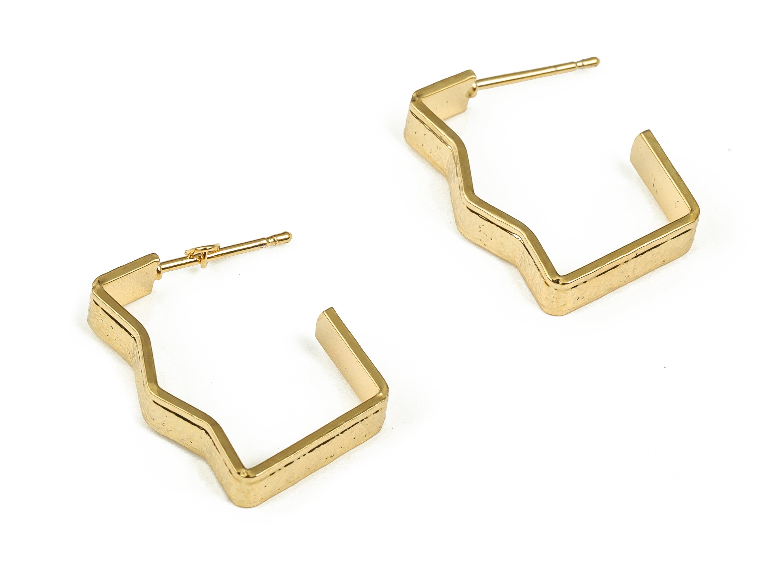 Brass Irregular Earring Stud - Gold Irregular Earring Post - Stainless Steel Stud - 18K Real Gold Plated Brass - 23.26x15.64x1mm - RGP4025 - DOMEDBAZAAR