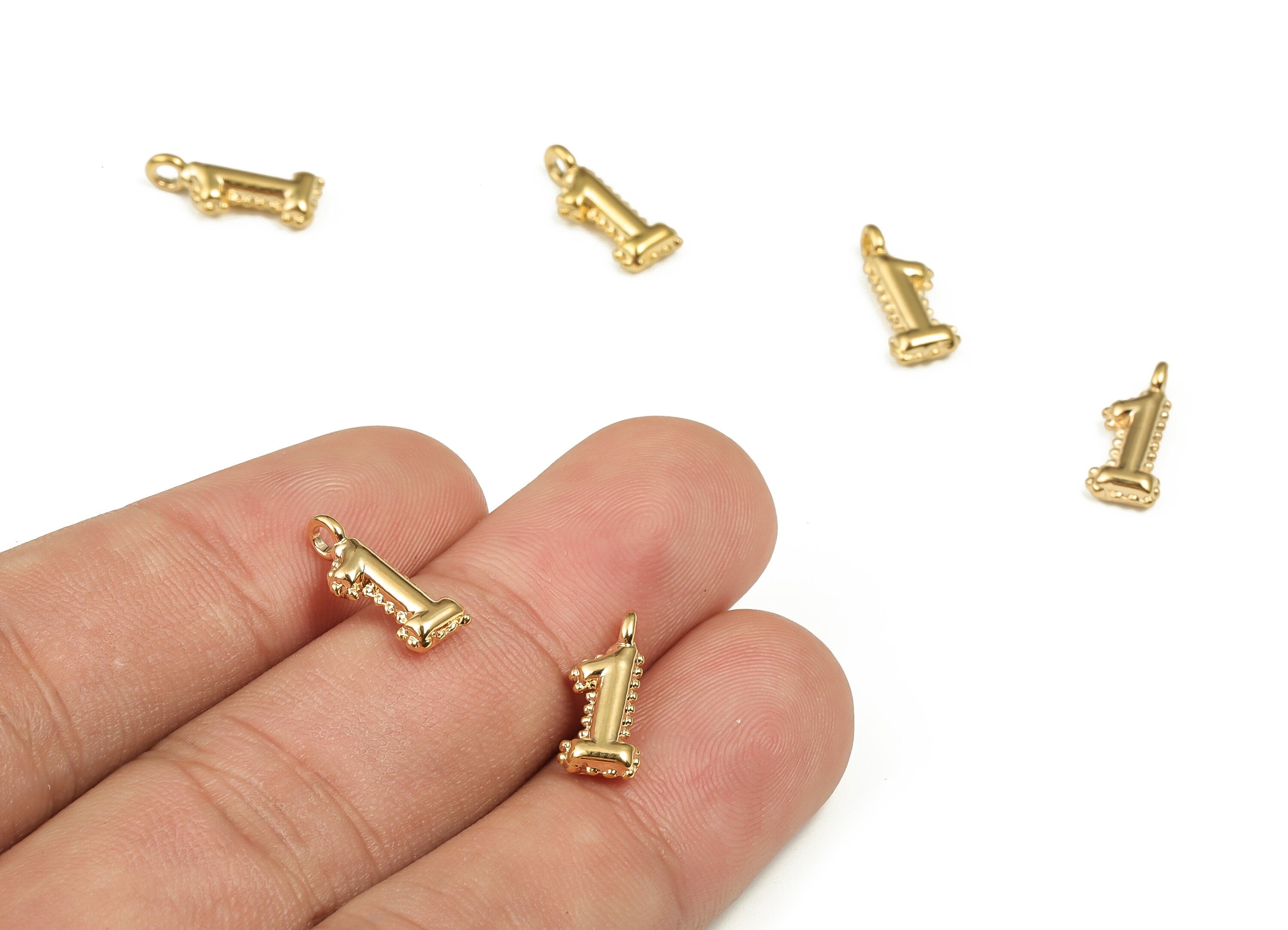 Brass Number Charm 1 - Gold Number Pendant Charm - 18K Gold Plated Brass - Numbered Charms - Jewelry Supplies-14.1x5.81x2.67mm- RGP3577-1 - DOMEDBAZAAR