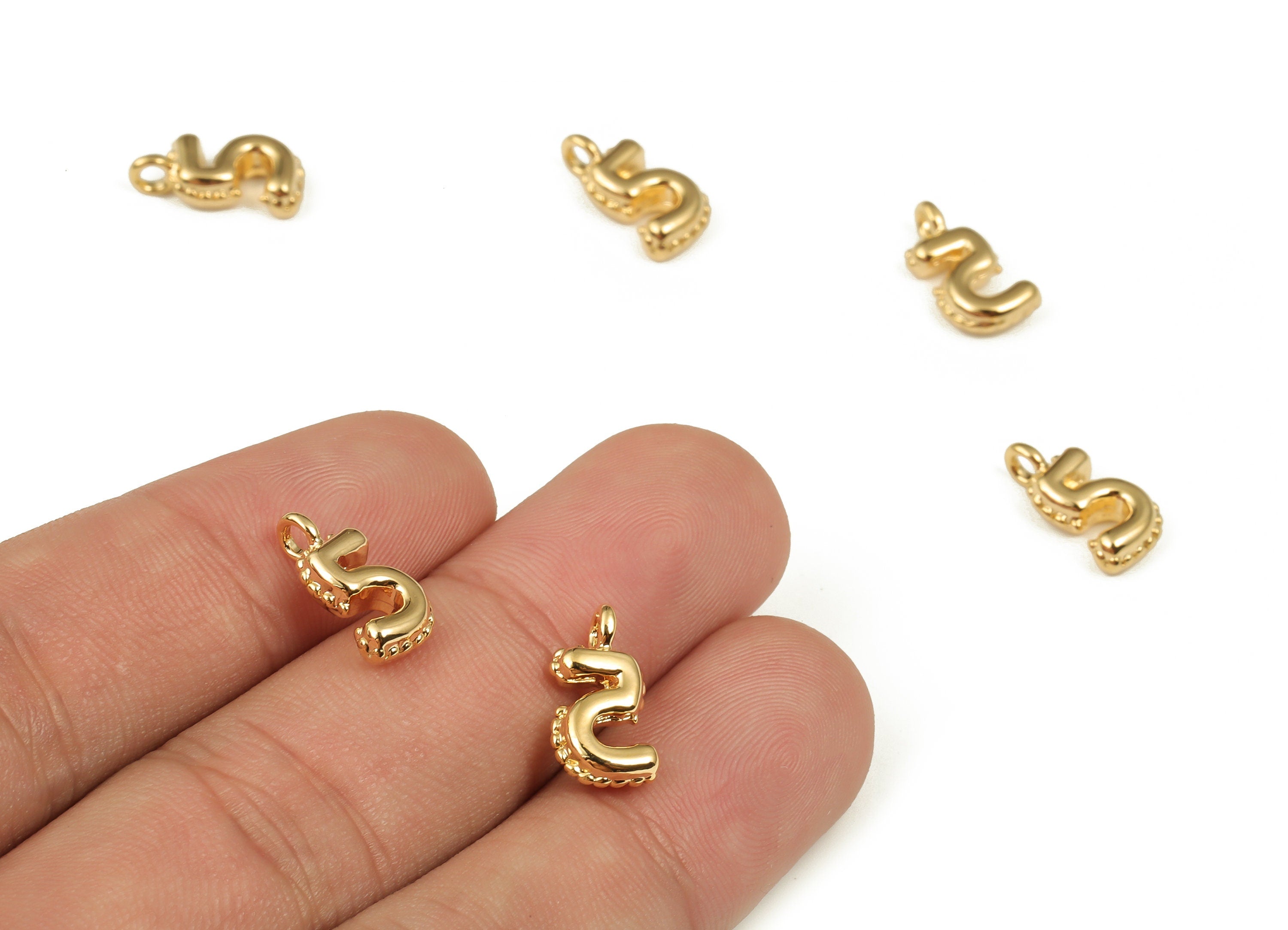 Brass Number Charm 5 - Gold Number Pendant Charm - 18K Gold Plated Brass - Numbered Charms - Jewelry Supplies - 13.83×7.33×3.15mm- RGP3577-5 - DOMEDBAZAAR