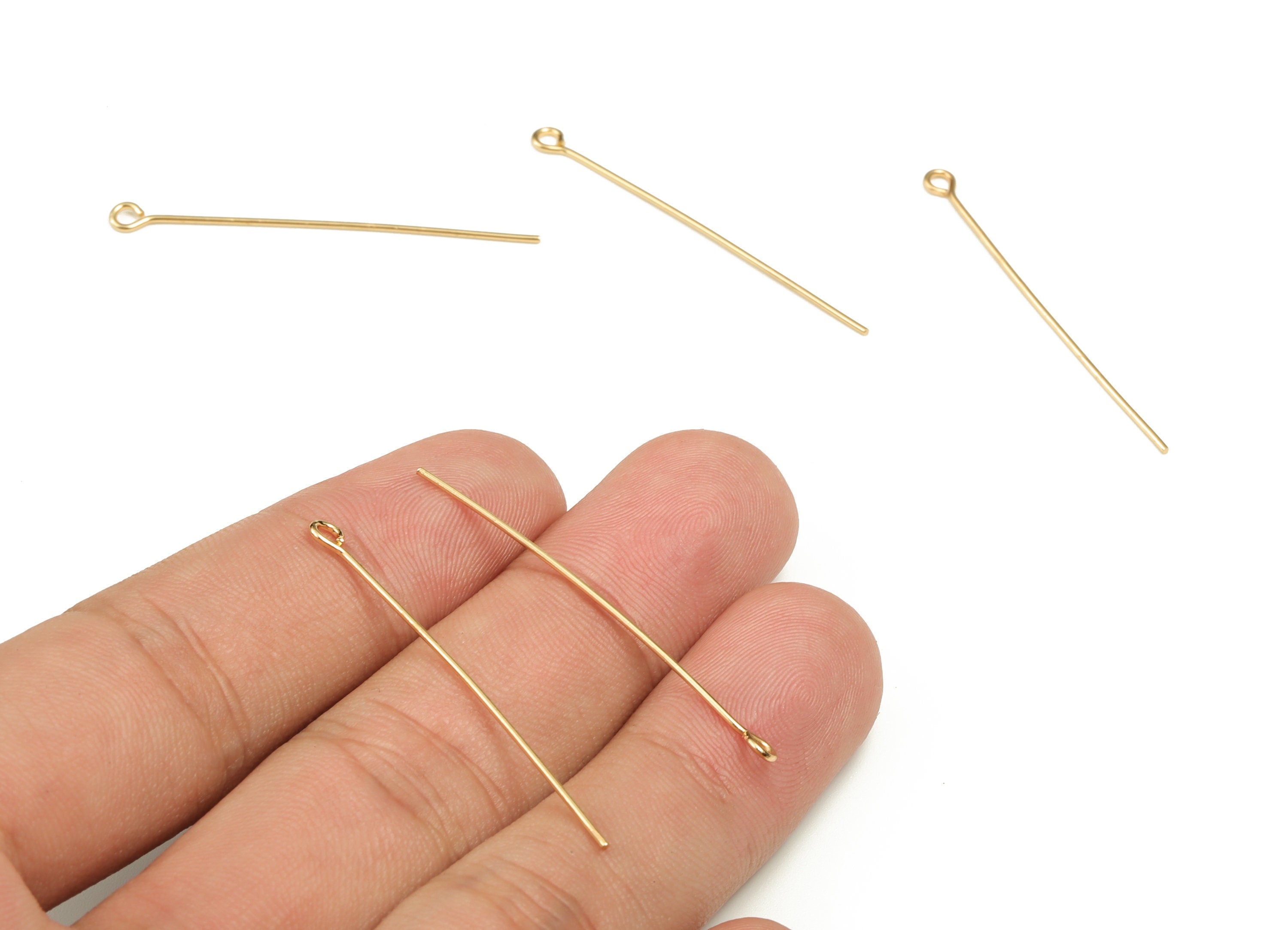 Brass Eye Pins – Shiny Gold Eye Pin – Solid Beading Eye Pins - 18K Real Gold Plated Brass - Jewelry Supplies - 40.07x0.79mm - RGP3319-40 - DOMEDBAZAAR