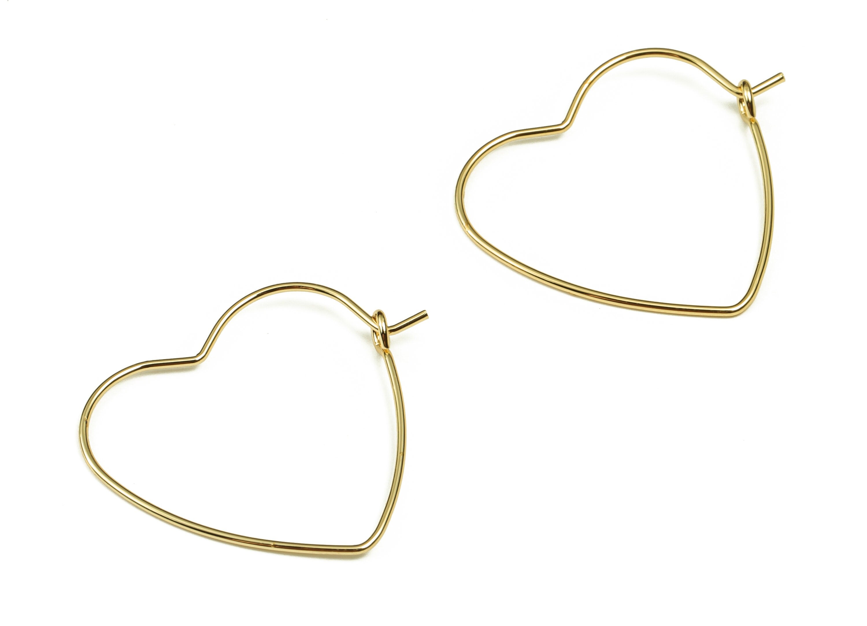 Brass Heart Earring Wire - Gold Heart Earring Wire - 18K Real Gold Plated Brass - Jewelry Making Supplies - 28.27x24.6x0.78mm - RGP3385 - DOMEDBAZAAR