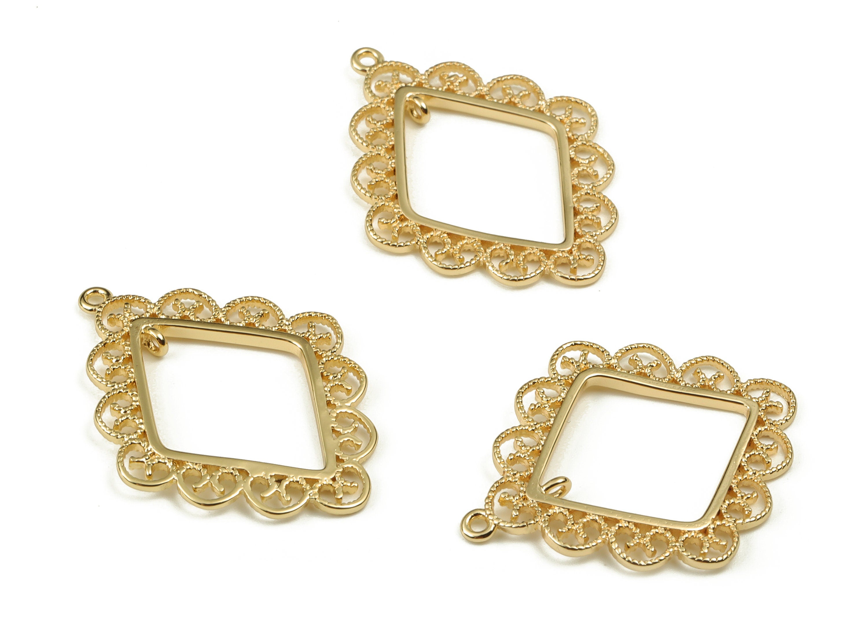 Brass Rhombic Earring Charms - Gold Rhombic Pendant - 18K Real Gold Plated Brass - Jewelry Making Supplies - 28.42x21.78x1.43mm - RGP3919 - DOMEDBAZAAR