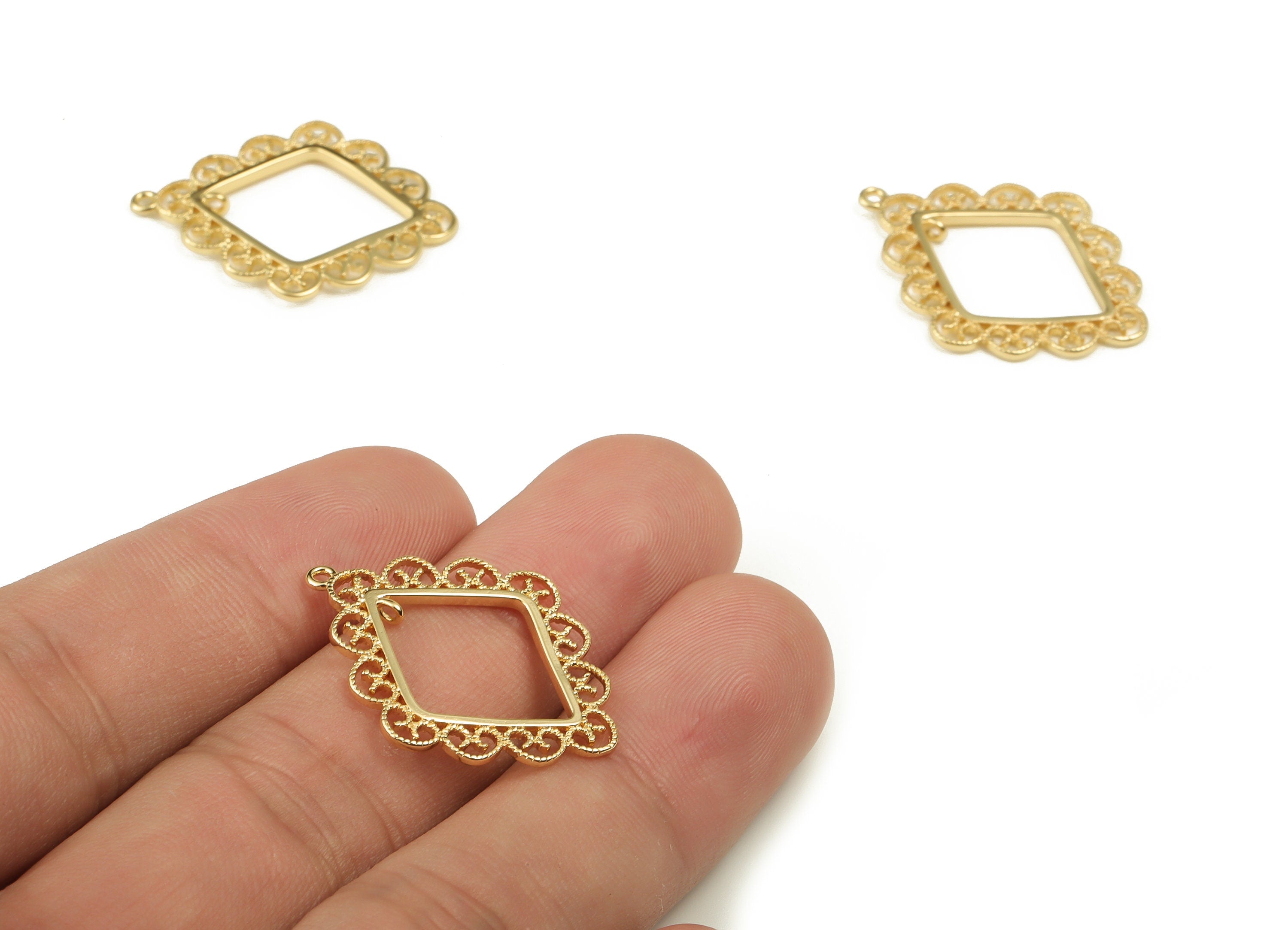 Brass Rhombic Earring Charms - Gold Rhombic Pendant - 18K Real Gold Plated Brass - Jewelry Making Supplies - 28.42x21.78x1.43mm - RGP3919 - DOMEDBAZAAR