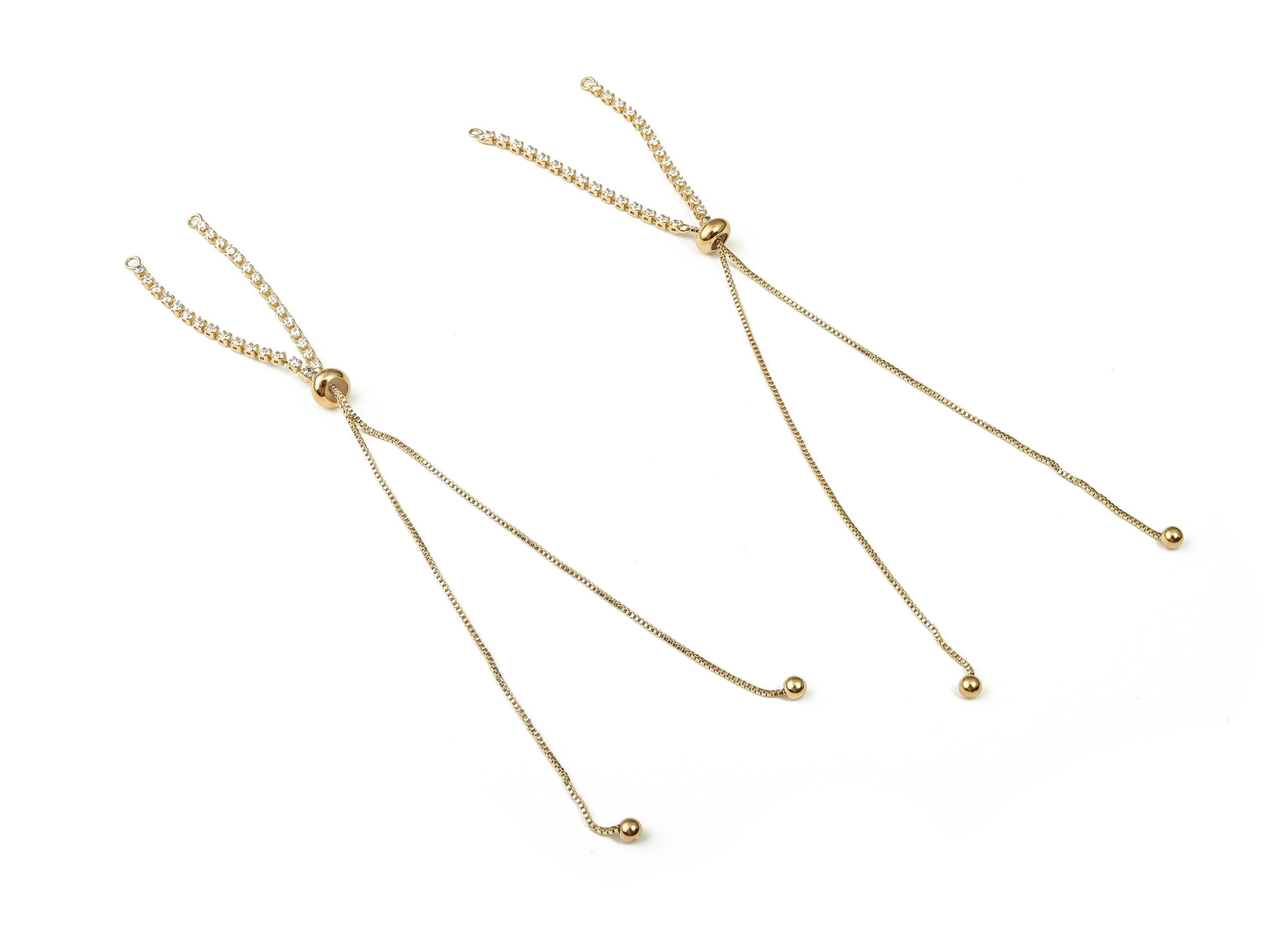 Brass Long Earrings With Zircons - Long Gold Earrings - Statement Earrings - 18K Real Gold Plated Brass - 155.48x7.21x2.21mm - RGP3331 - DOMEDBAZAAR