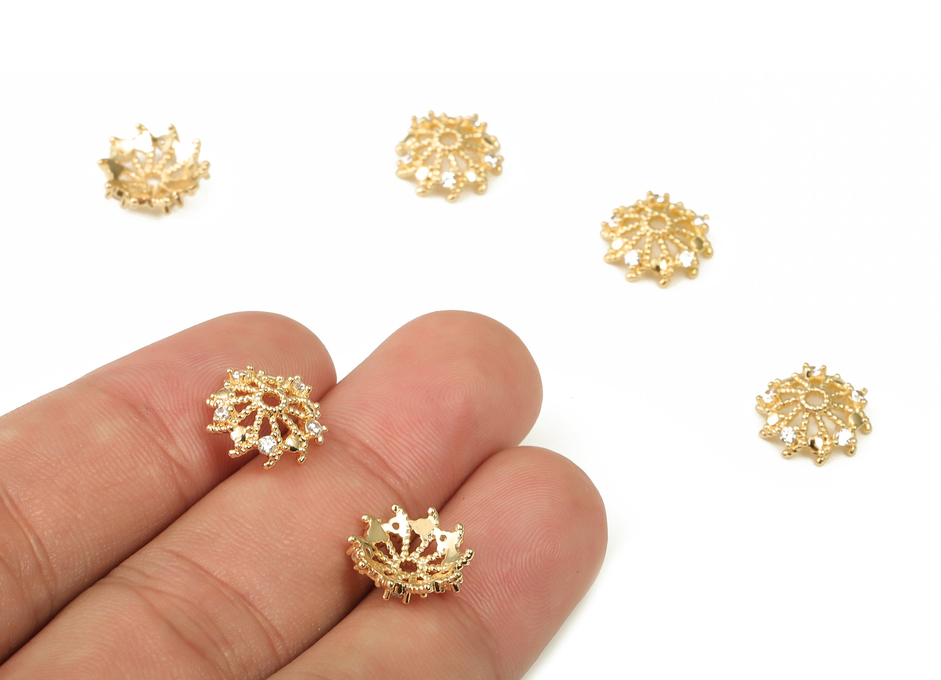 Flower Bead End Caps With Zircons - Spacer Bead Caps - 18K Gold Plated Brass Bracelet Beads Cap – Jewelry Supplies - 12x11.6x3.7mm – RGP3912 - DOMEDBAZAAR