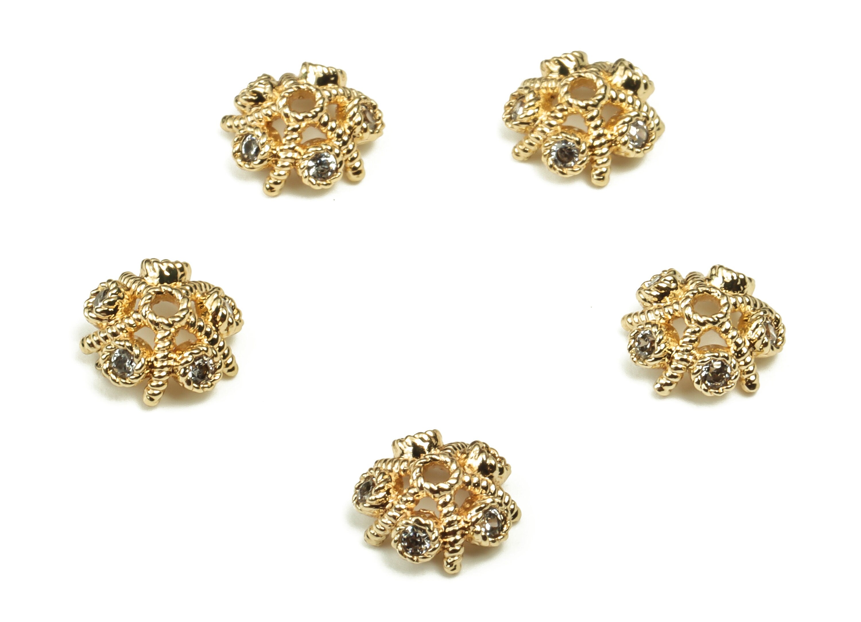 Flower Bead End Caps With Zircons - Spacer Bead Caps - 18K Gold Plated Brass Bracelet Beads Cap – Jewelry Supplies - 6.2x6.2x2.6mm – RGP3929 - DOMEDBAZAAR