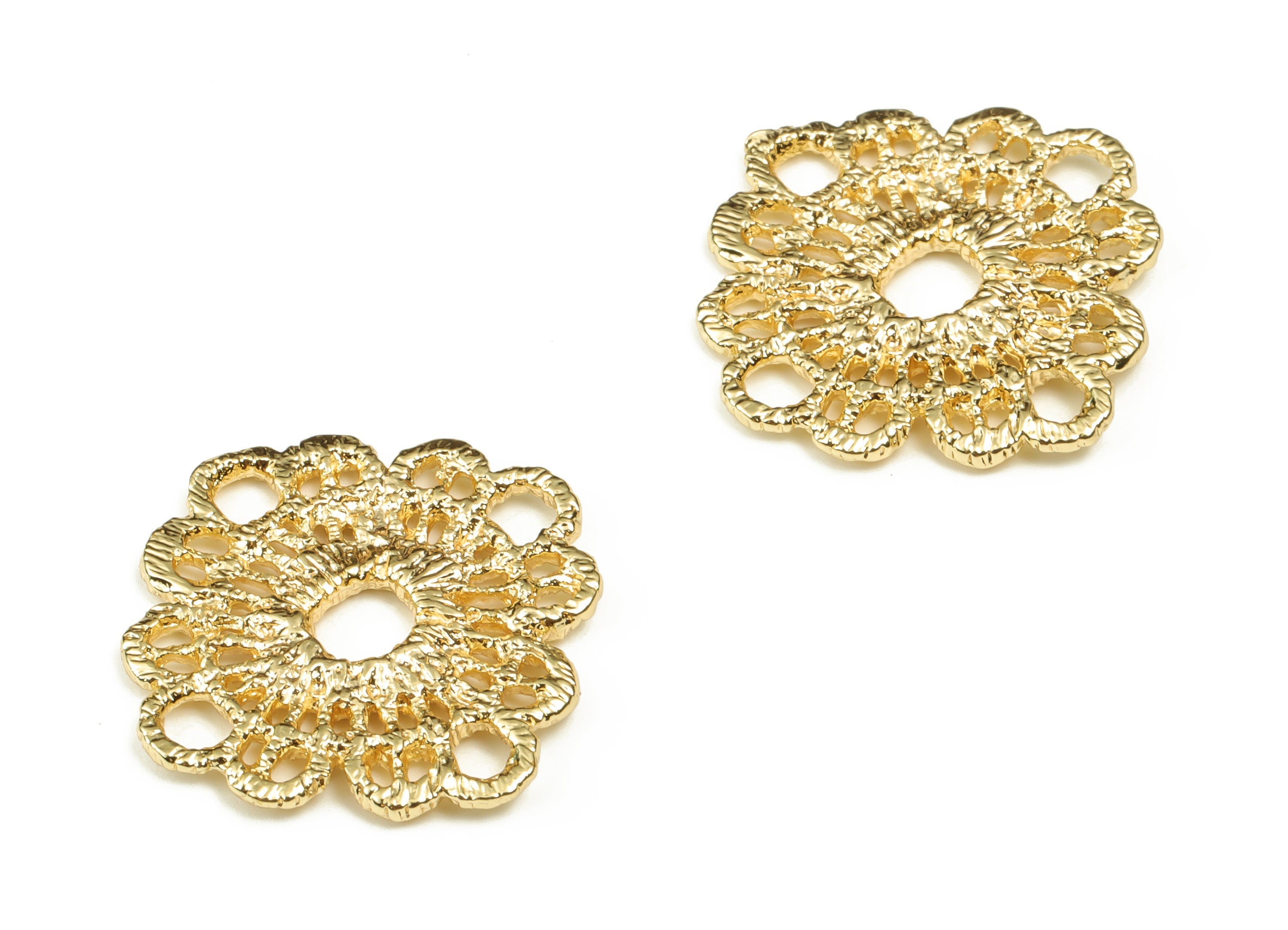 Brass Texture Flower Earring Connector - Gold Flower Charms - 18K Real Gold Plated Brass - Jewelry Supplies - 24.05x23.85x1.96mm - RGP3916 - DOMEDBAZAAR