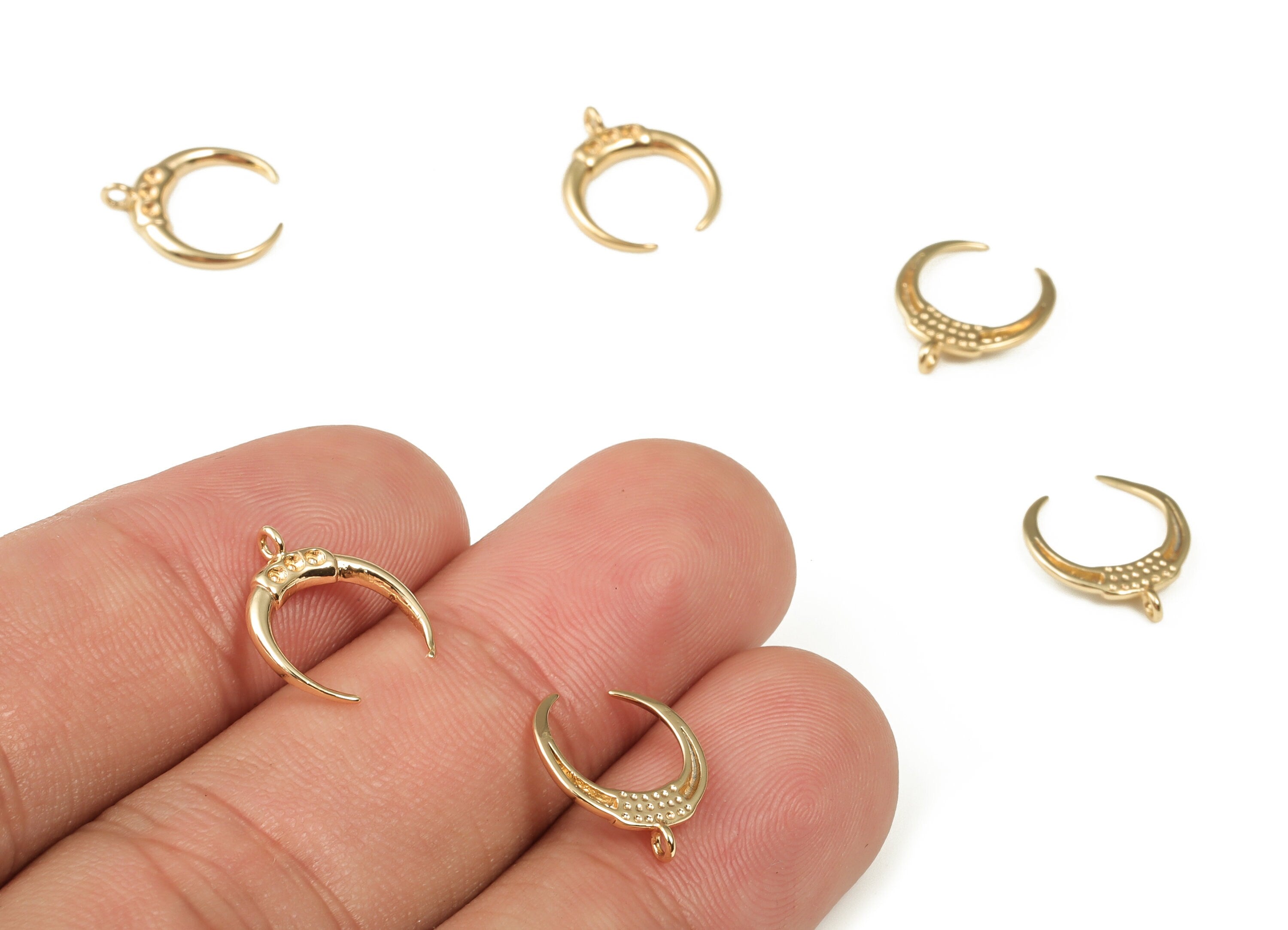 Brass Crescent Earring Charms - Gold Moon Pendant - 18K Real Gold Plated Brass - Jewelry Making Supplies - 20.36x12.19x2.8mm - RGP3921 - DOMEDBAZAAR