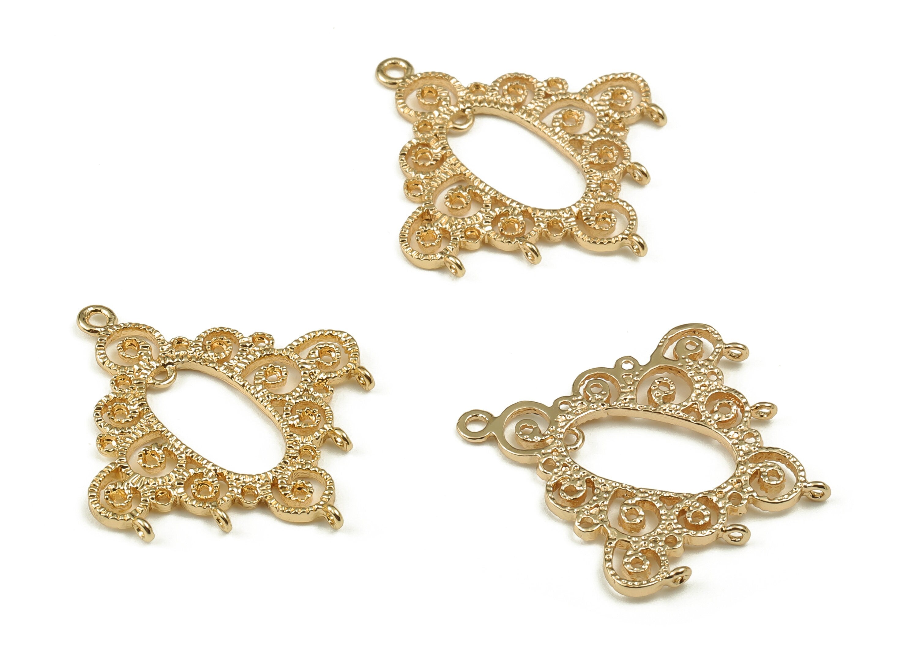 Brass Oval Earring Charms - Gold Oval Pendant - 18K Real Gold Plated Brass - Jewelry Making Supplies - 26.06x24.69x1.39mm - RGP3914 - DOMEDBAZAAR