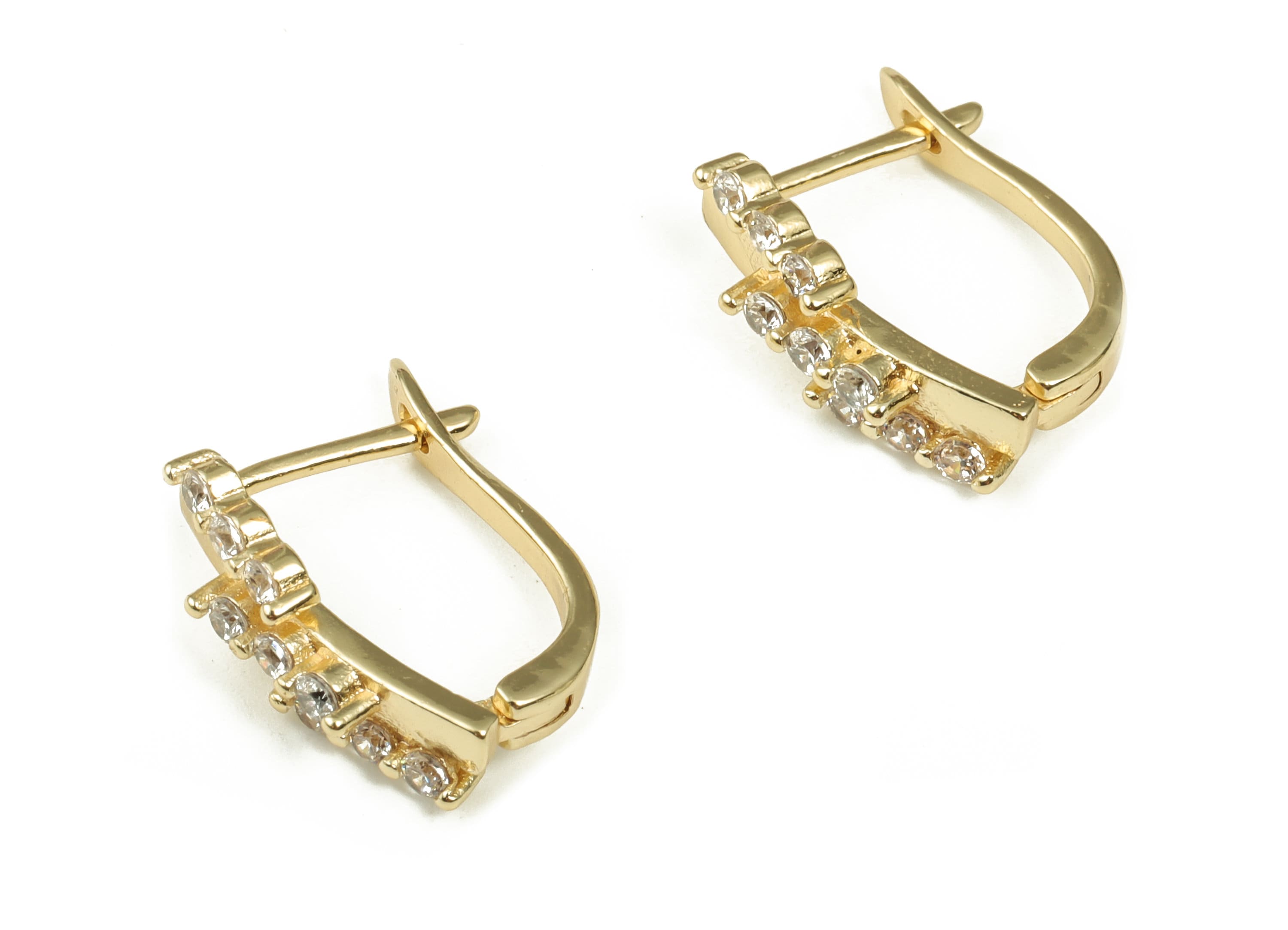 Brass Zircon Stud Earrings - Brass Earring Studs with Zircon - 18K Gold Plated Brass - Jewelry Making Supplies - 16.06x14.06x3.27mm- RGP3403 - DOMEDBAZAAR