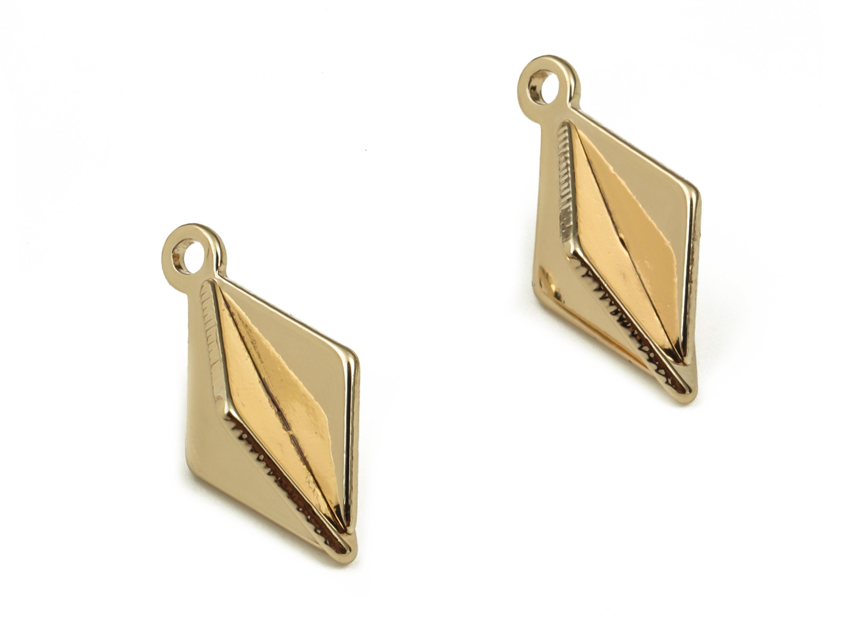 Brass Rhombic Earring Charms - Gold Rhombic Pendant - 18K Real Gold Plated Brass - Jewelry Making Supplies - 14.31x8.04x1.24mm - RGP3924 - DOMEDBAZAAR